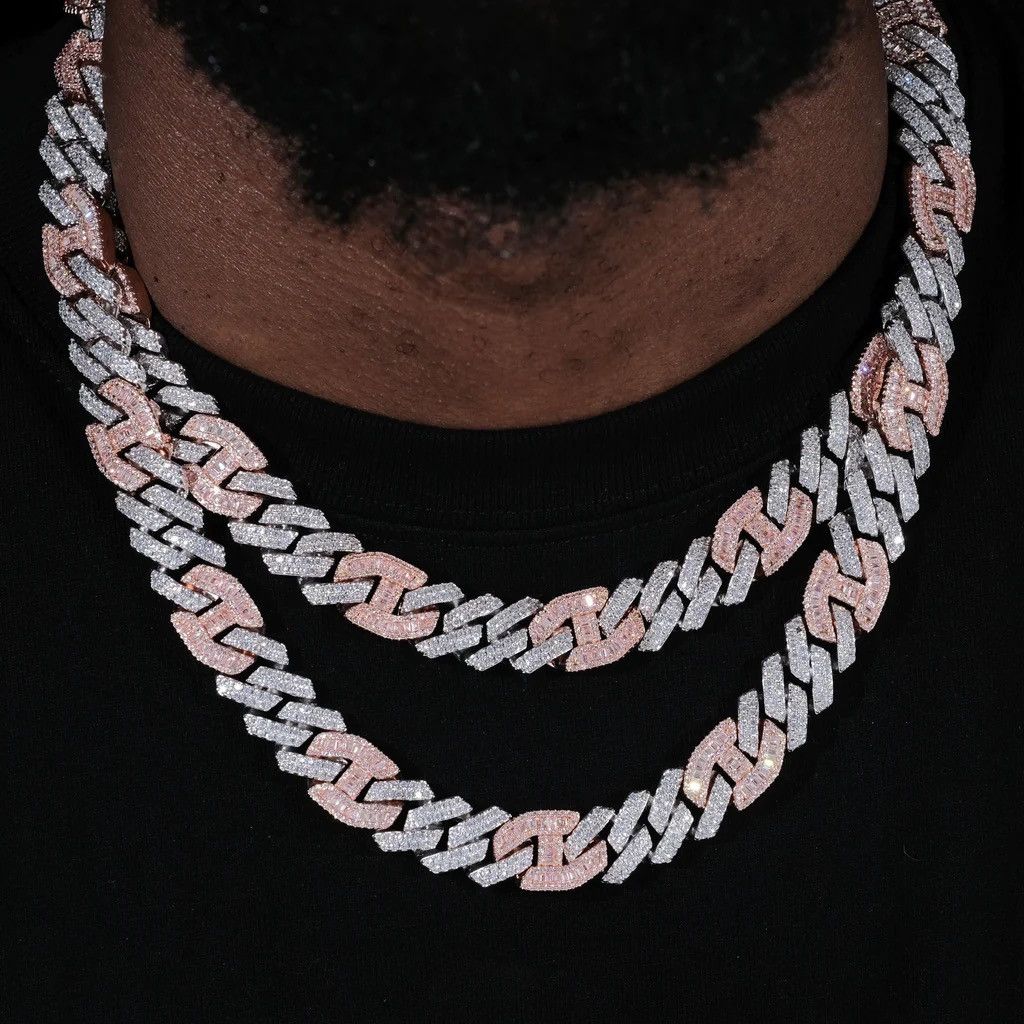 Designer Iced Prong Link Choker (12mm) – White & Pink Size ONE SIZE - 5 Thumbnail