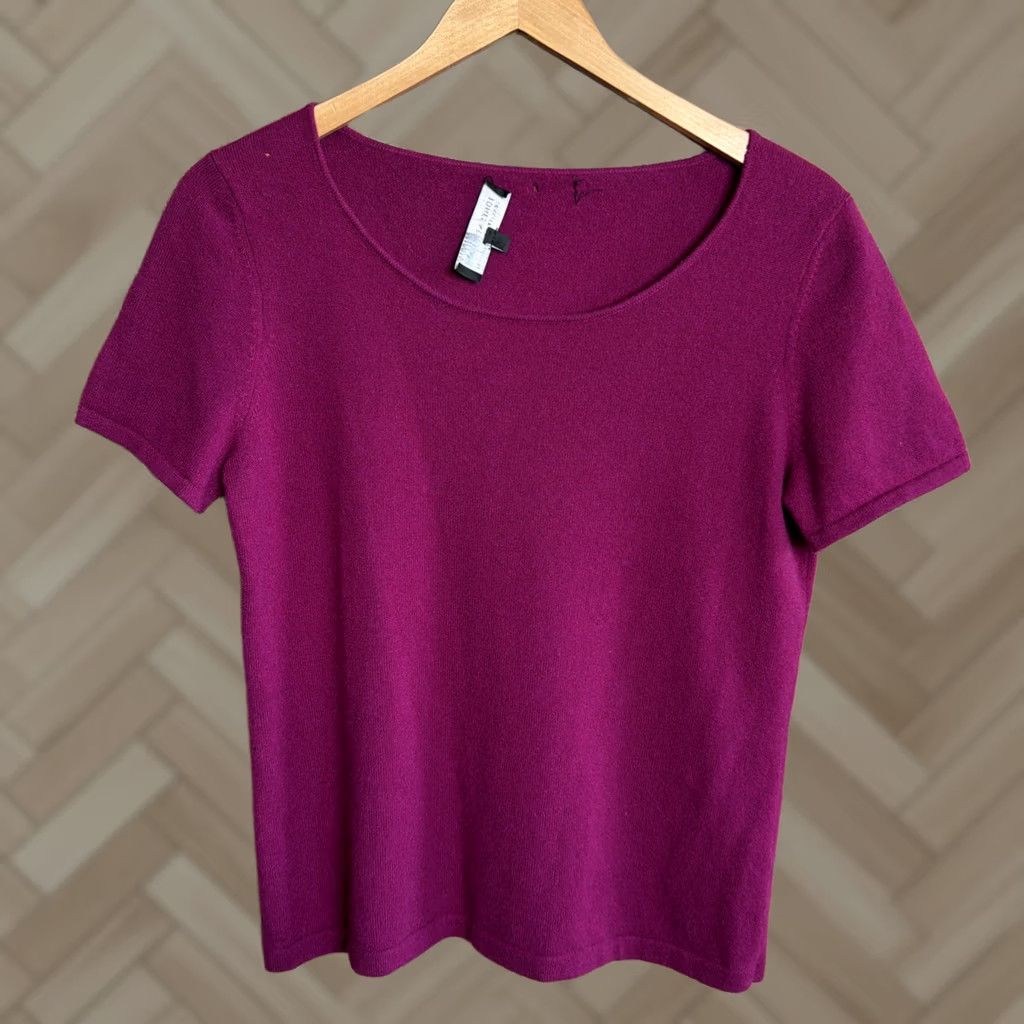 Jones New York Jones New York Womens Cashmere Short Sleeve Tee Top L Purple Shirt Pullover Classic Knit Cap Sleeve Scoop Neck Casual Workwear Size L / US 10 / IT 46 - 1 Thumbnail