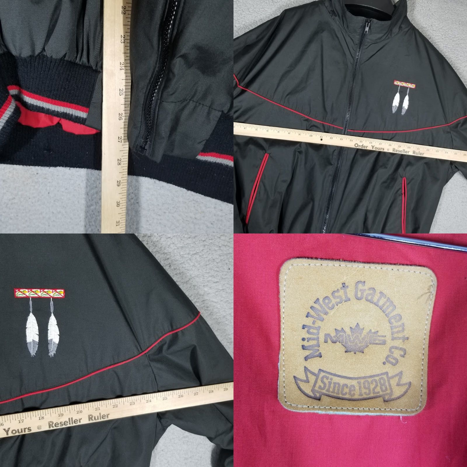 CO Vintage Mid-West Garment Co Jacket Mens XL Black Red Feathers Embroidered 90s Size US L / EU 52-54 / 3 - 8 Thumbnail