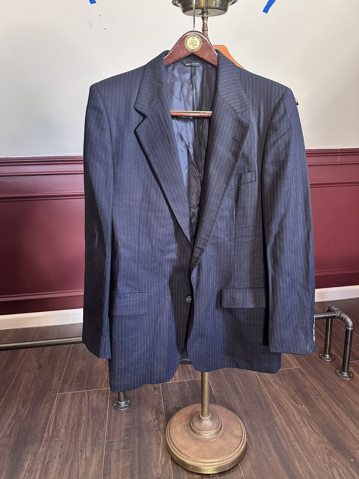 Lanvin Virgin wool navy pinstriped MiUSA mens 2pc suit Size 40S - 2 Thumbnail