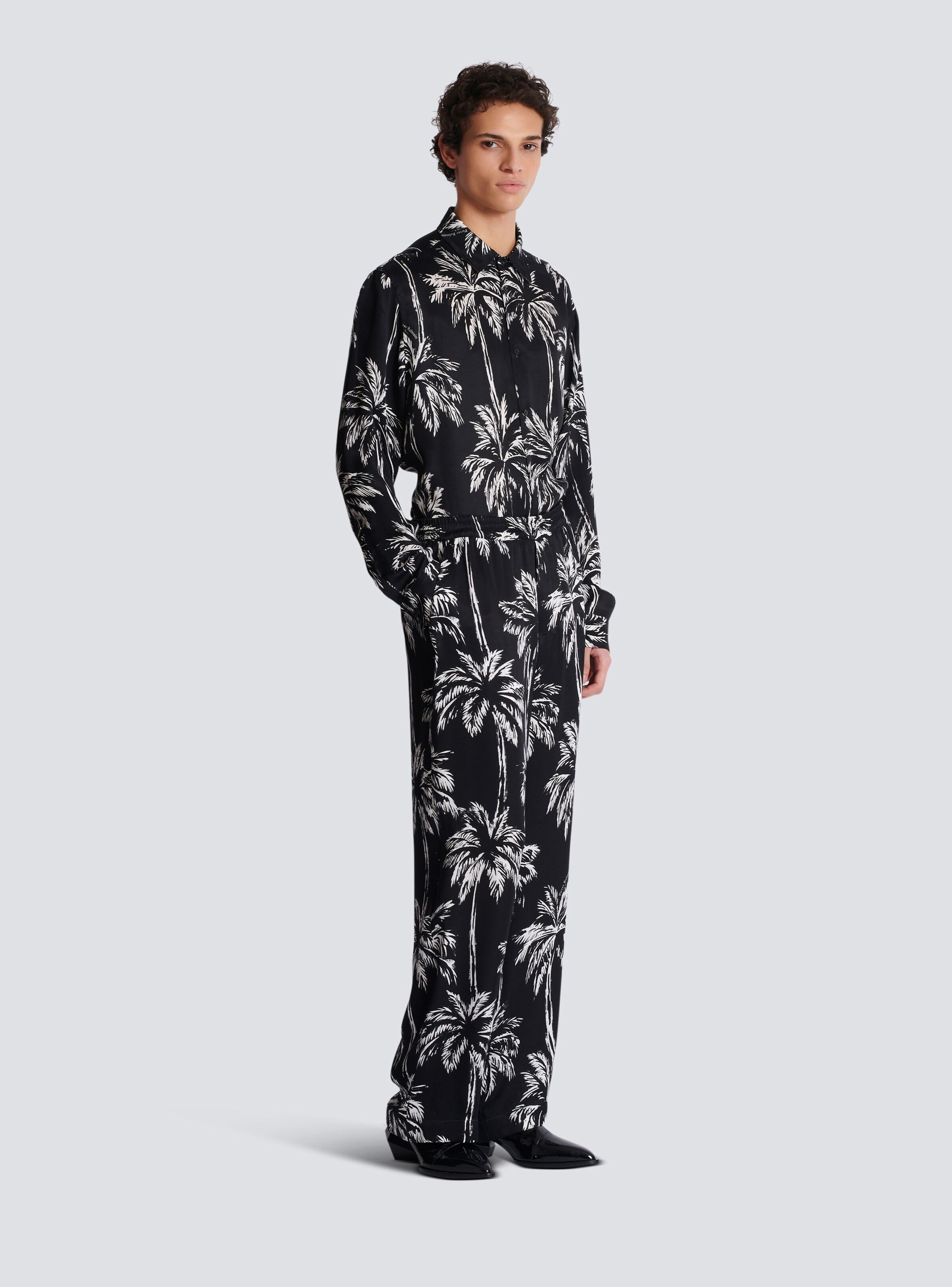 Balmain o1s1wg110925 Plam Tree Satin Payjama Trousers in Black/White Size US 32 / EU 48 - 4 Thumbnail