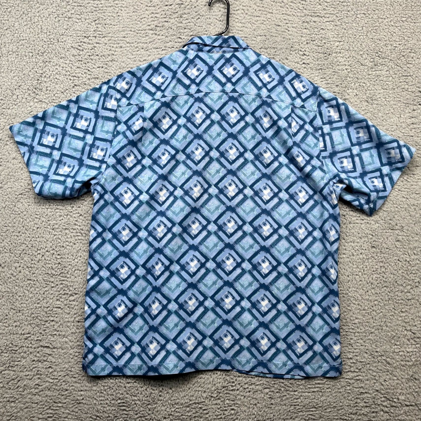 Tommy Bahama Tommy Bahama Camp Shirt Mens XL Blue Geometric Silk Hawaiian Loop Collar Cruise Shirt Size US XL / EU 56 / 4 - 6 Thumbnail