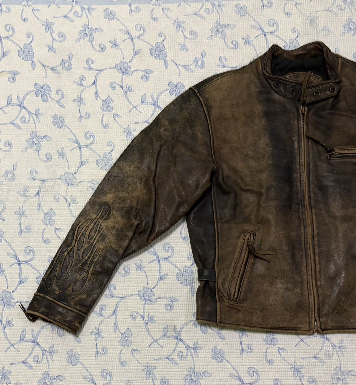 Other Cafe Racer Leather Jacket Biker Flame Jacket Size US L / EU 52-54 / 3 - 2 Thumbnail