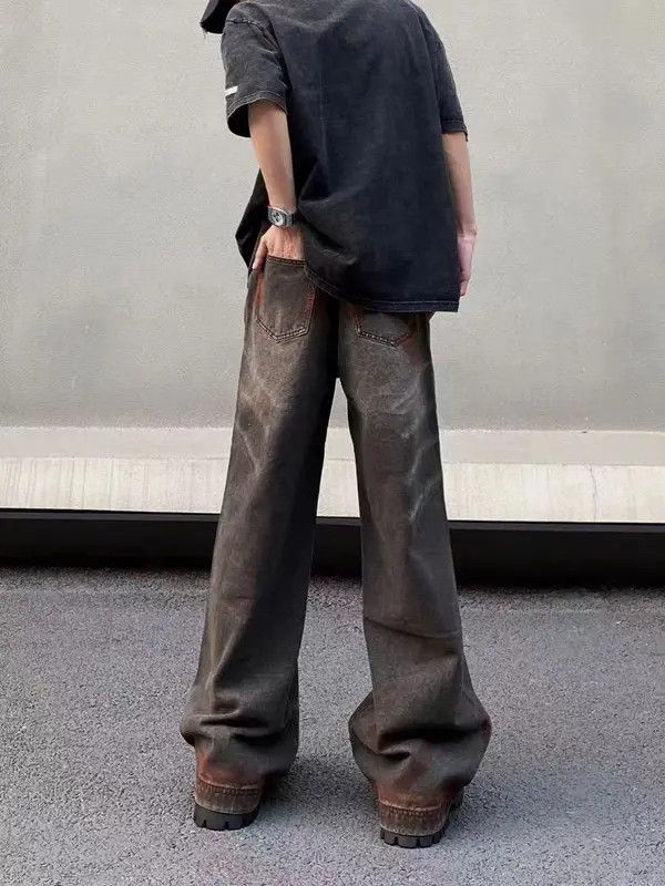 Japanese Brand VIBE Street hip-hop hand-painted rust-colored loose jeans Size US 32 / EU 48 - 3 Thumbnail