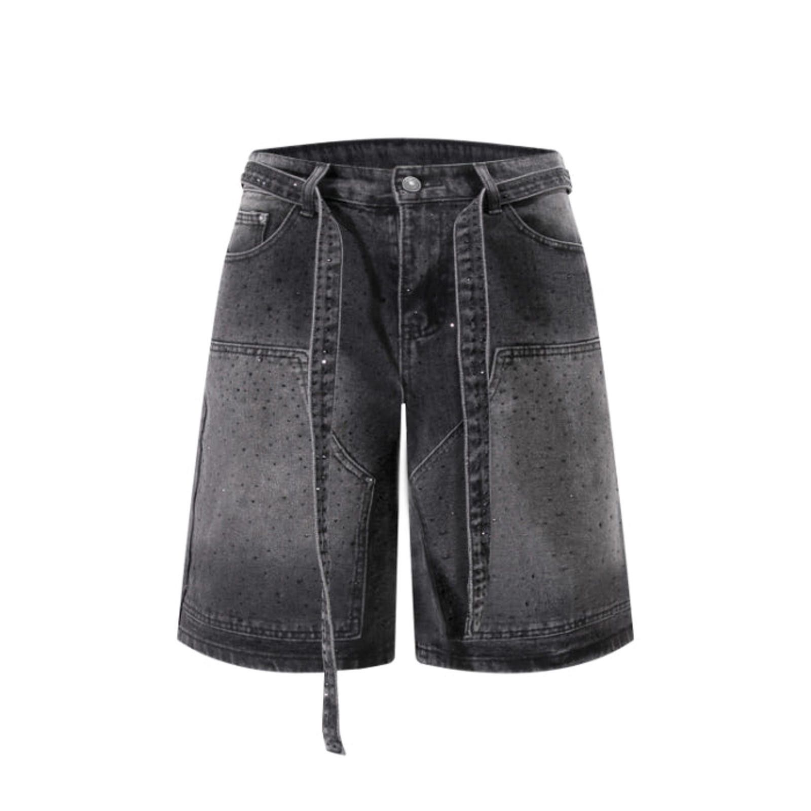 Japanese Brand Rhinestone Wide Leg Belt-Tie Jean Shorts Size 28" / US 6 / IT 42 - 3 Thumbnail