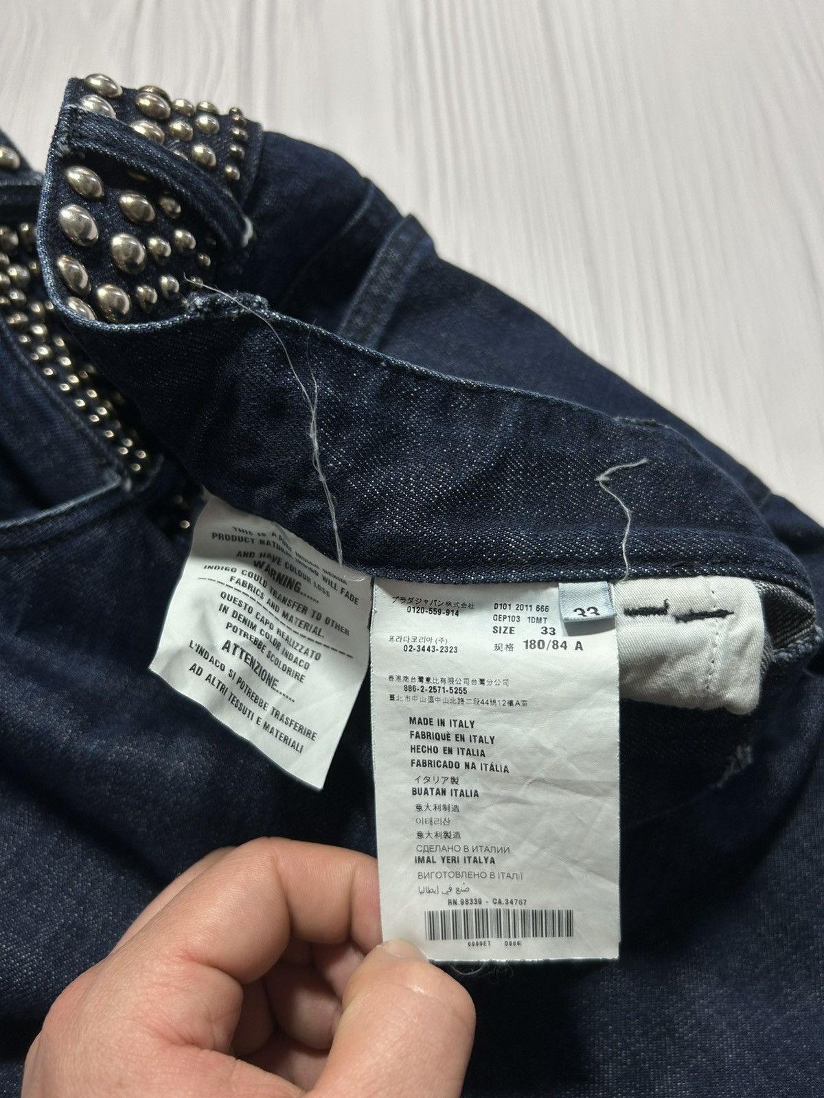 Prada Prada SS12 Studded Waistband Denim Pants Size 33 Size US 33 - 14 Thumbnail