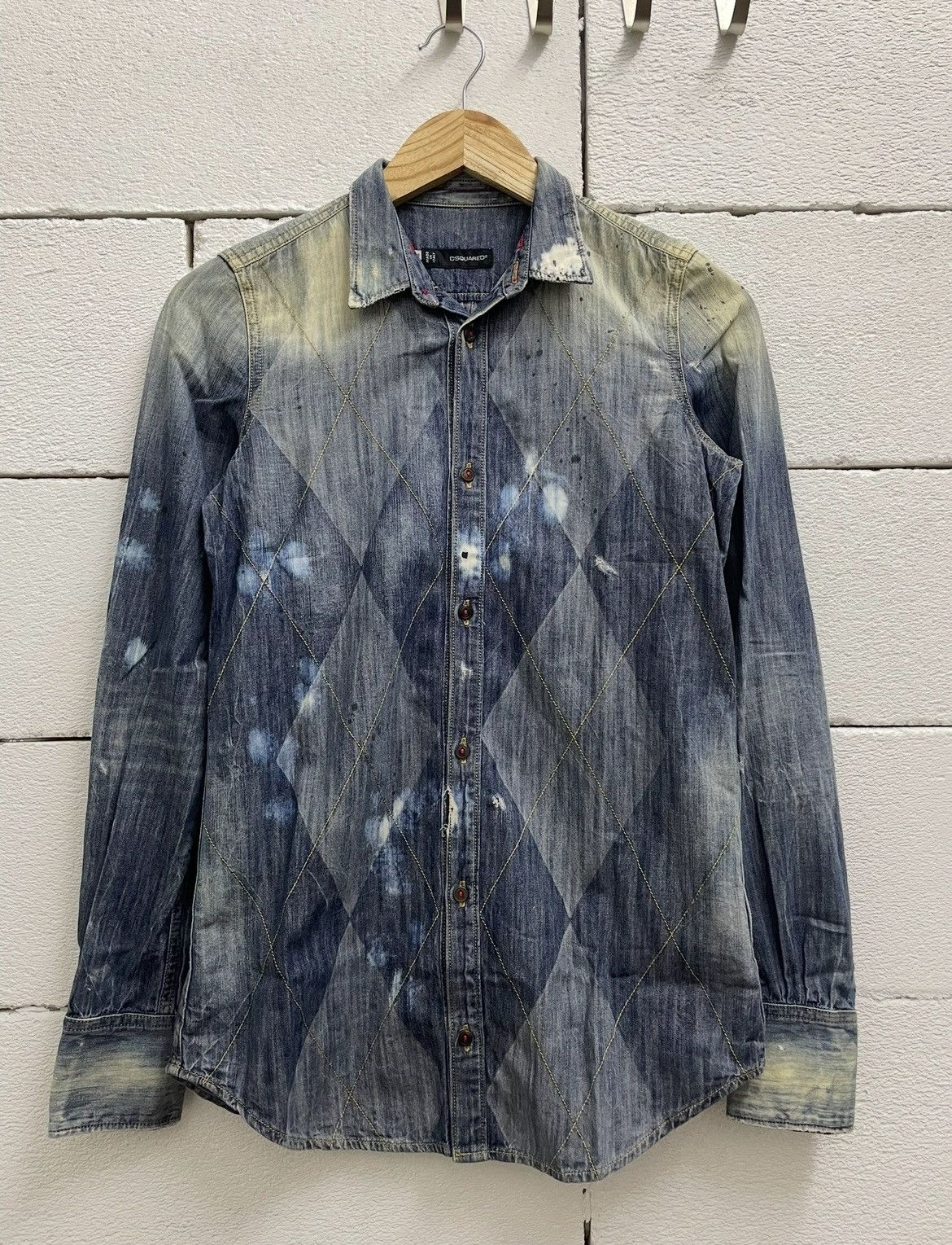 Dsquared2 Rare DSQUARED Denim Shirt Distressed Bleached Argyle Pattern Size M / US 6-8 / IT 42-44 - 1 Thumbnail
