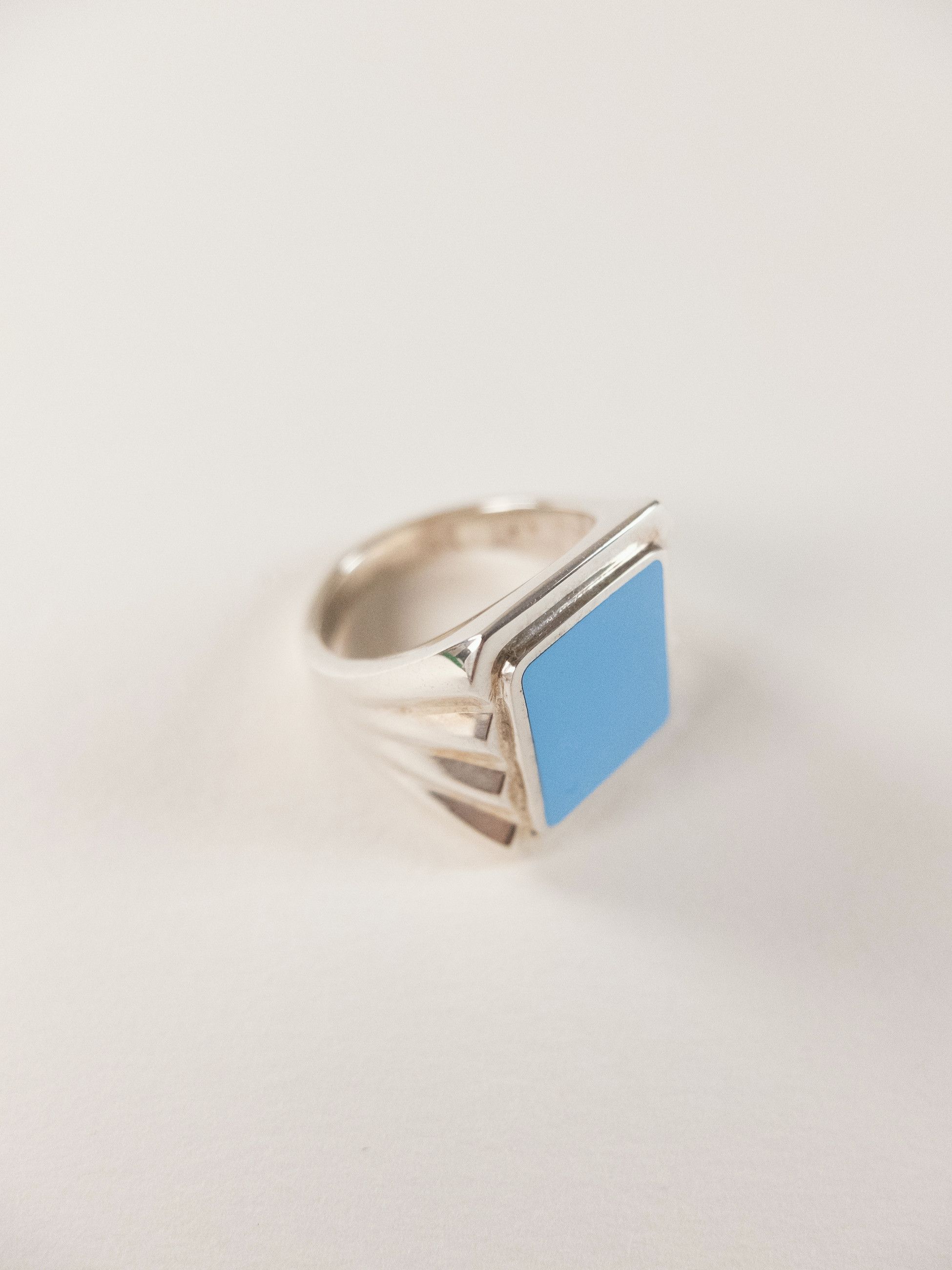 Bottega Veneta BOTTEGA VENETA blue enamel & silver signet ring 9 19 q Size ONE SIZE - 3 Thumbnail