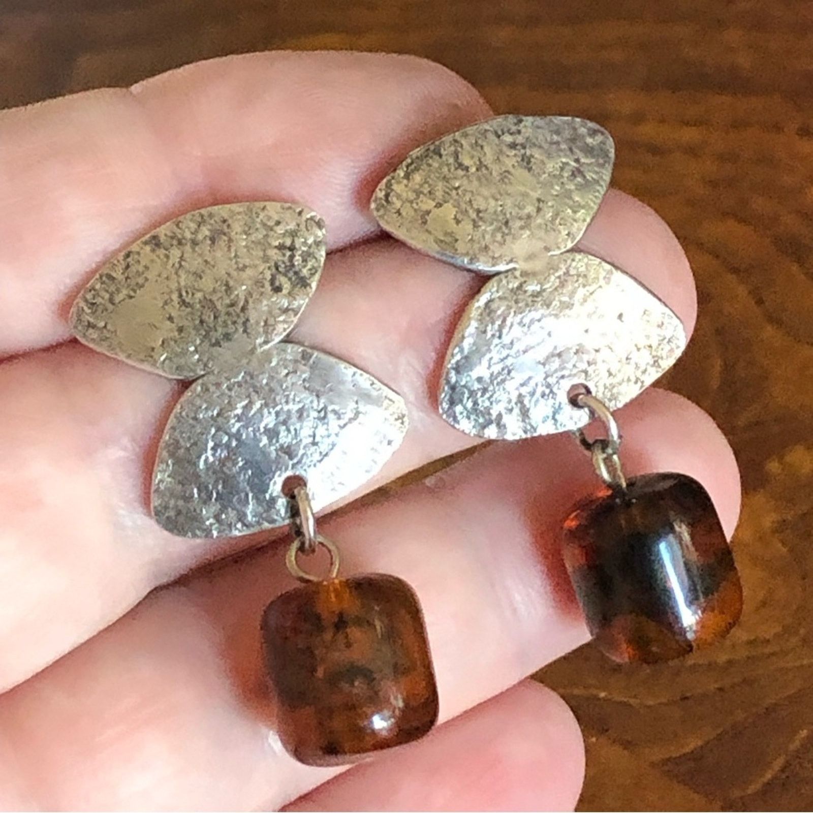 Vintage Marjorie Baer modernist textured sterling amber earring Size ONE SIZE - 5 Thumbnail
