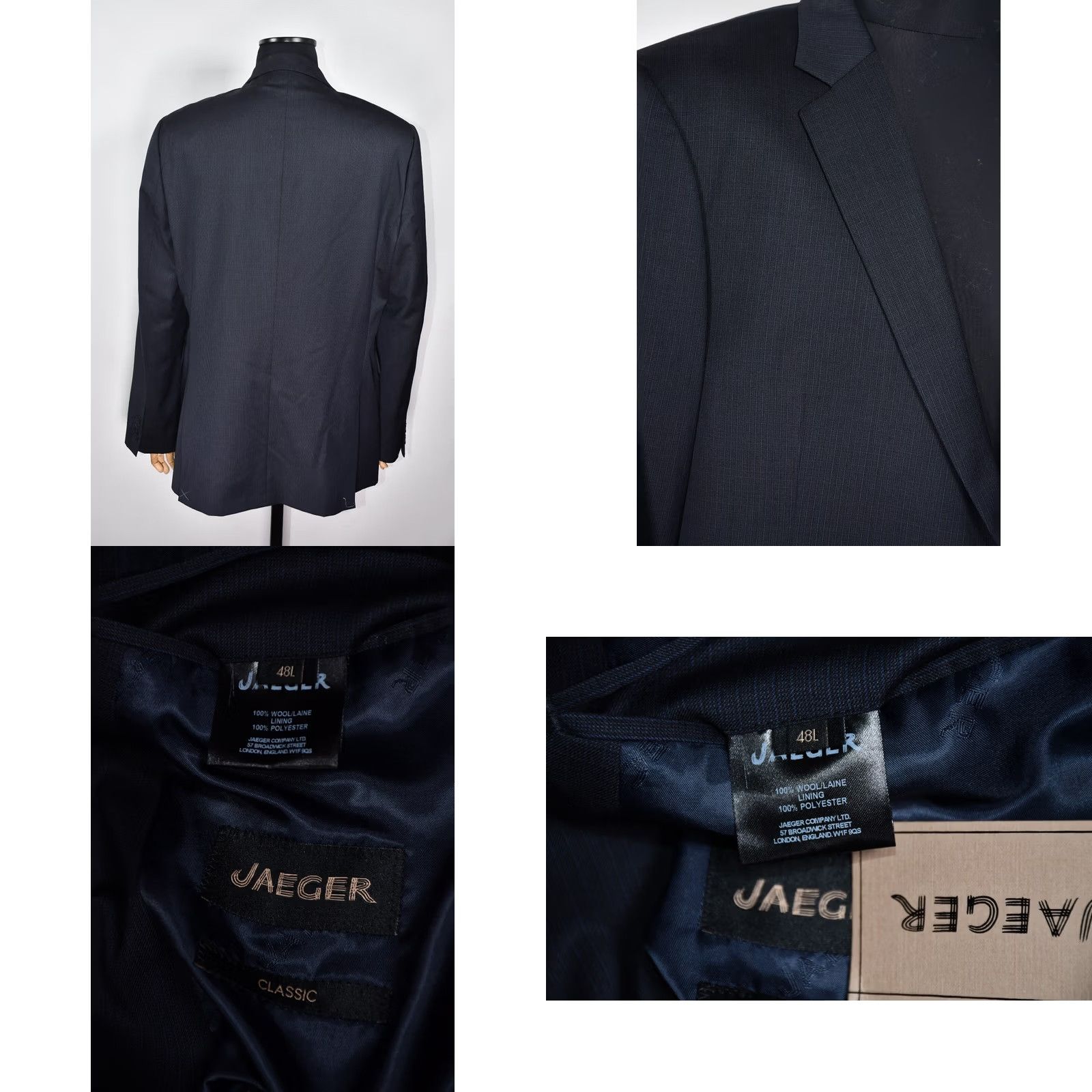 Jaeger Jaeger Men's Blazer Size 48L Blue Single Breasted Wool Check Size 48R - 8 Thumbnail