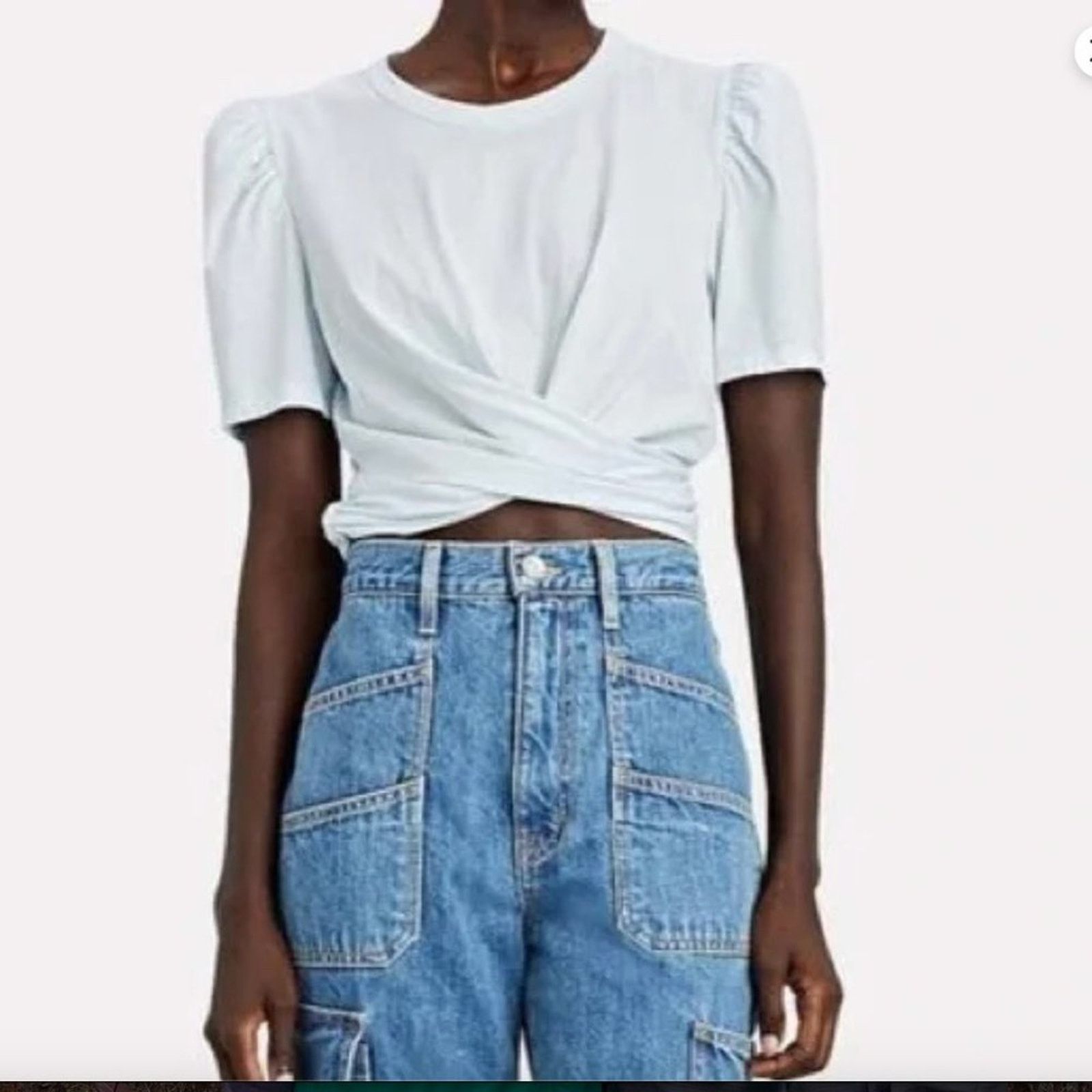 A.L.C. A.L.C. Monica Twist Front Tee NWT Small Blue Cotton Crop Size S / US 4 / IT 40 - 1 Thumbnail