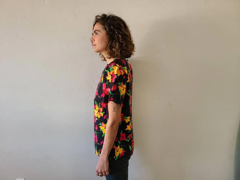 Designer 90's Floral Blouse Top Vintage Flowers Shoulderpads Womens Size M / US 6-8 / IT 42-44 - 7 Thumbnail