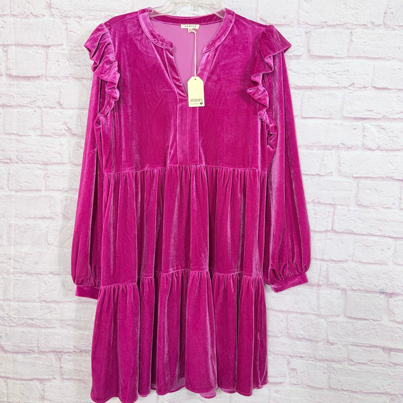 Other Jodifl Pink Velvet Ruffle Dress Medium NWT Size M / US 6-8 / IT 42-44 - 1 Thumbnail