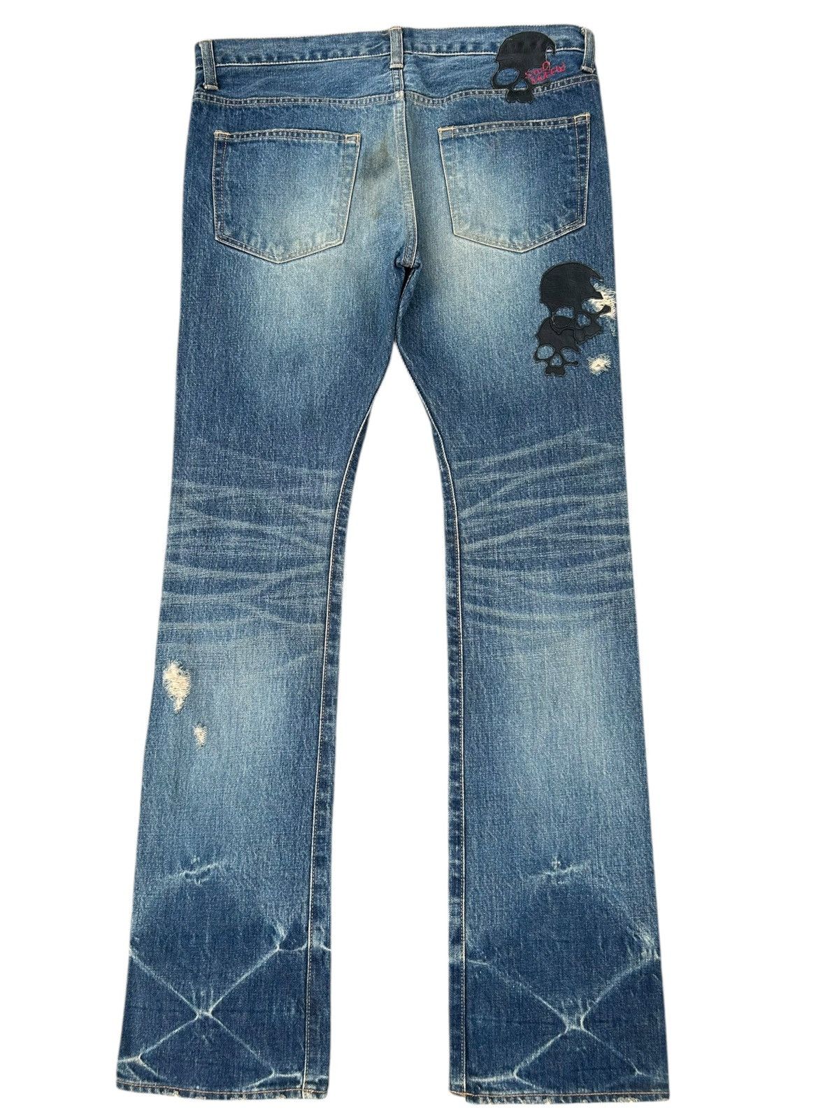 Kapital Flare Skull Stud Muffin Japanese Punk Distressed Denim Jeans Size US 35 - 3 Thumbnail