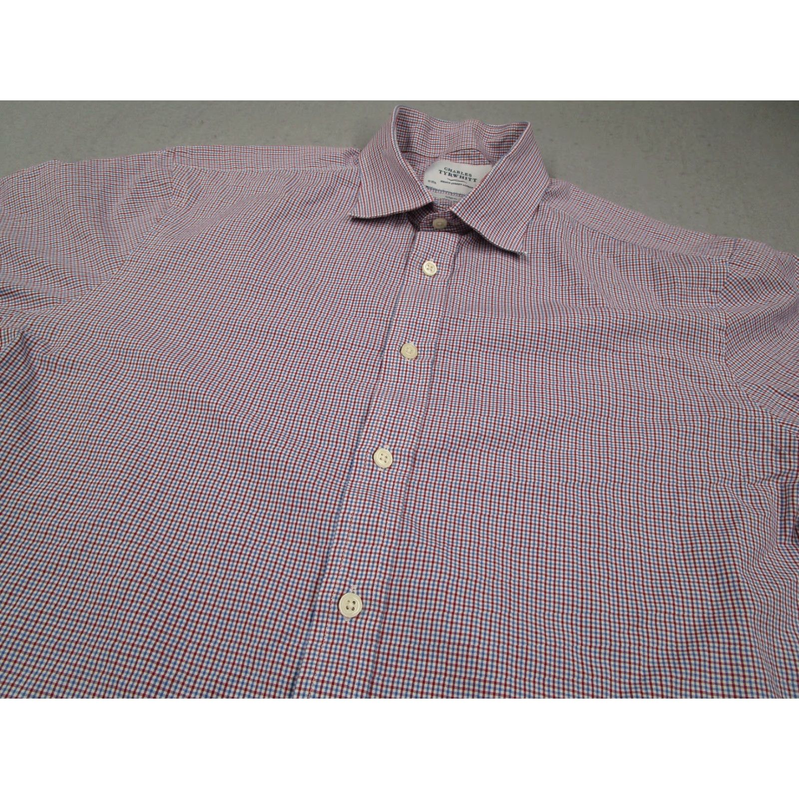 Charles Tyrwhitt Charles Tyrwhitt Shirt Mens 17 35 Red Blue Check Slim Fit Cotton Dress Shirt long sleeve Size 34R - 2 Thumbnail