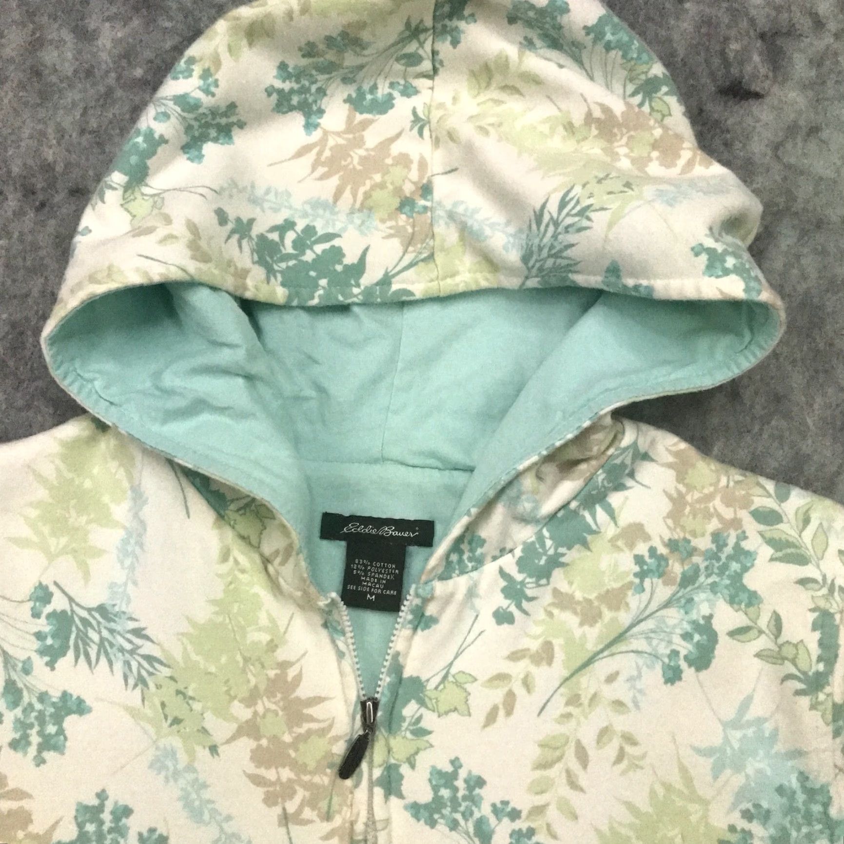 Eddie Bauer Eddie Bauer Womens Hoodie Full Zip, Green Floral, Cotton Blend, Stretch, Medium, Regular, Hoodie, Womens, Global? Size M / US 6-8 / IT 42-44 - 3 Thumbnail