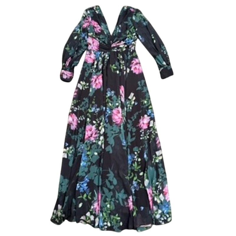 Badgley Mischka Badgley Mischka Floral Long Sleeve Pleated Gown, Size US 2 Size XS / US 0-2 / IT 36-38 - 4 Thumbnail