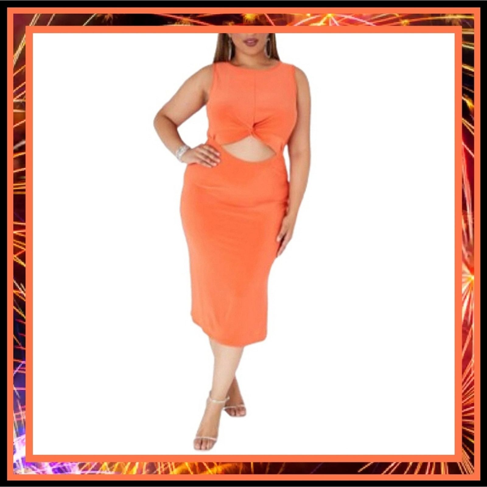 Other MANDARIN ORANGE ☆ TWIST FRONT ☆ MIDI DRESS 3x ☆ NWT Size 3XL / US 20-22 - 1 Thumbnail