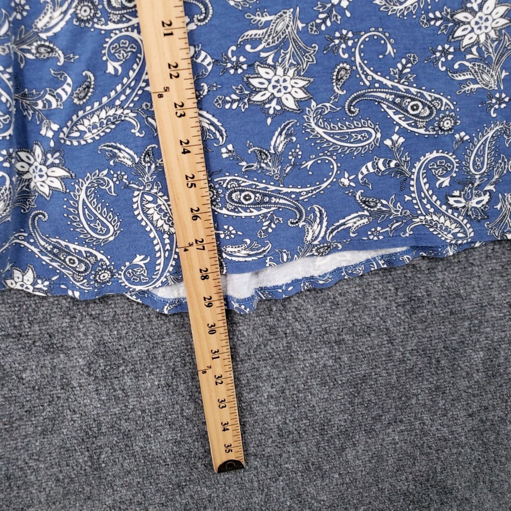 J. Jill J Jill Dress Women S Blue Paisley Mini Tunic Button Up Casual Boho A-Line Sleeve 3/4 Length Round Neck Knit Rayon Tencel Lyocell Short Vintage No Size S / US 4 / IT 40 - 5 Thumbnail