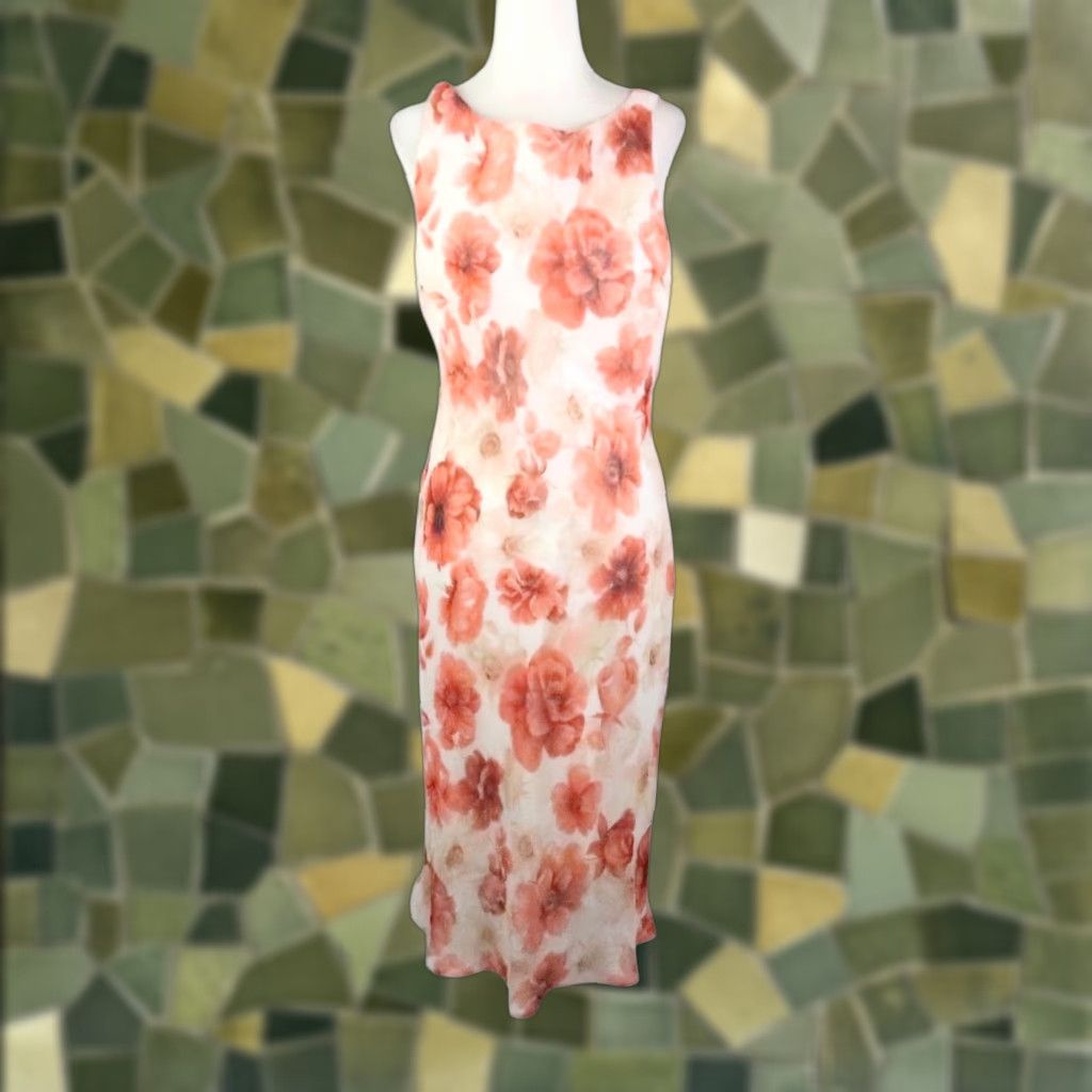 Vintage VINTAGE 90s Faith Love Passion Dress Midi Floral Cowl Neck Sleeveless Women's 10 Cream Orange Party/Cocktail Spring Summer Size L / US 10 / IT 46 - 1 Thumbnail