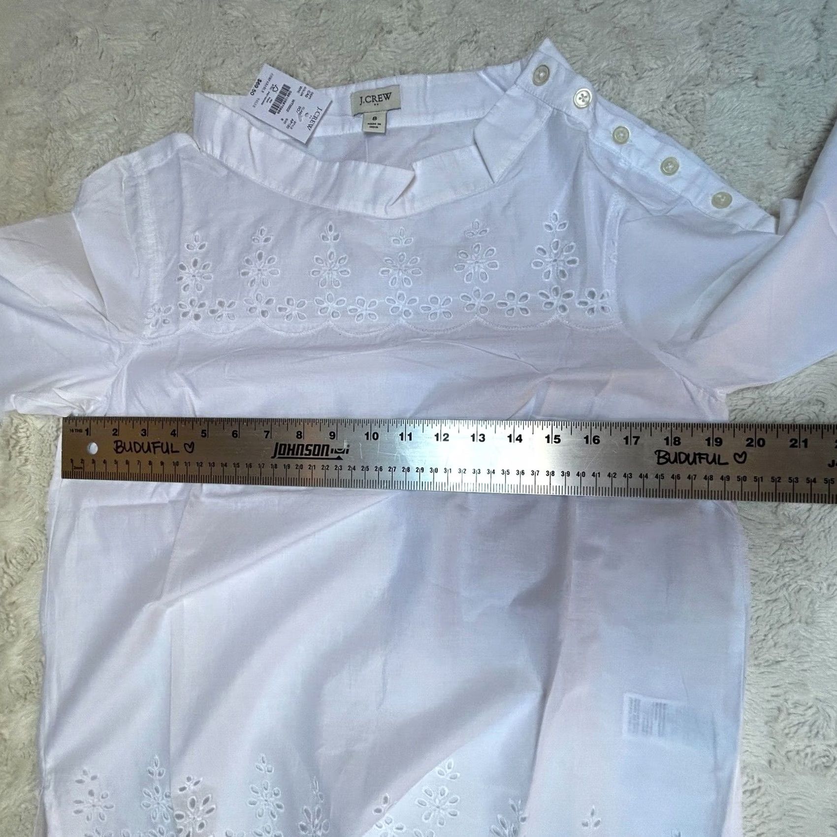 J.Crew J.Crew Womens Scalloped Eyelet Funnelneck Top Long Sleeve White Size 8 New AP120 Size M / US 6-8 / IT 42-44 - 6 Thumbnail