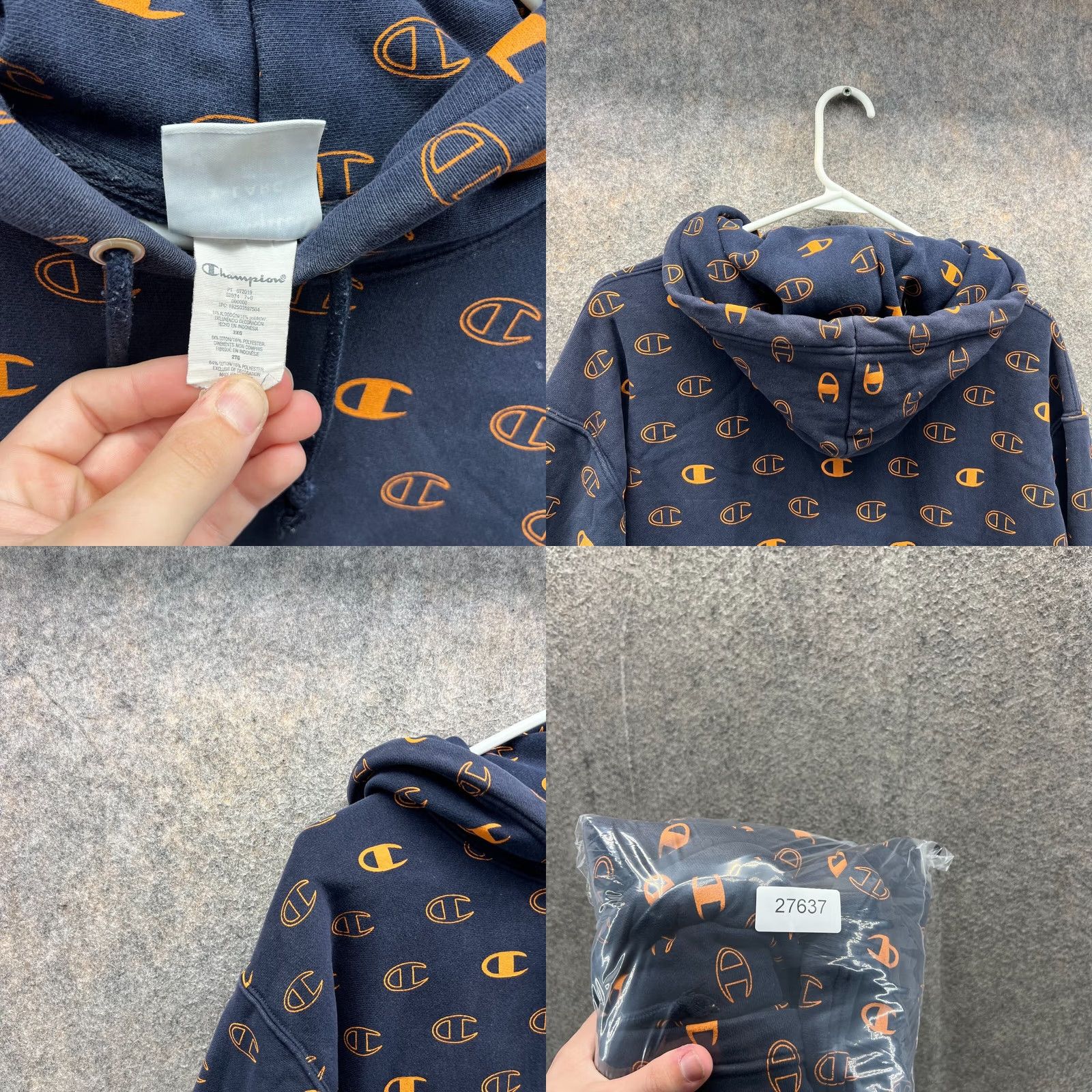 Champion VINTAGE Champion Sweater Womens 2X Blue Orange Reverse Weave Hoodie Pullover AOP Vtg Size XXL / US 16-18 / IT 52-54 - 8 Thumbnail