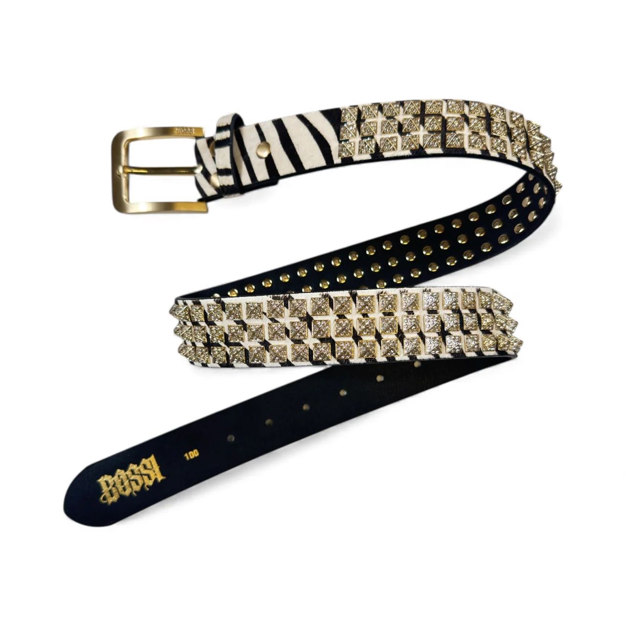 Bossi Sportswear Bossi Rhinestone Punk Stud Belt Zebra/Gold Size ONE SIZE - 1 Preview