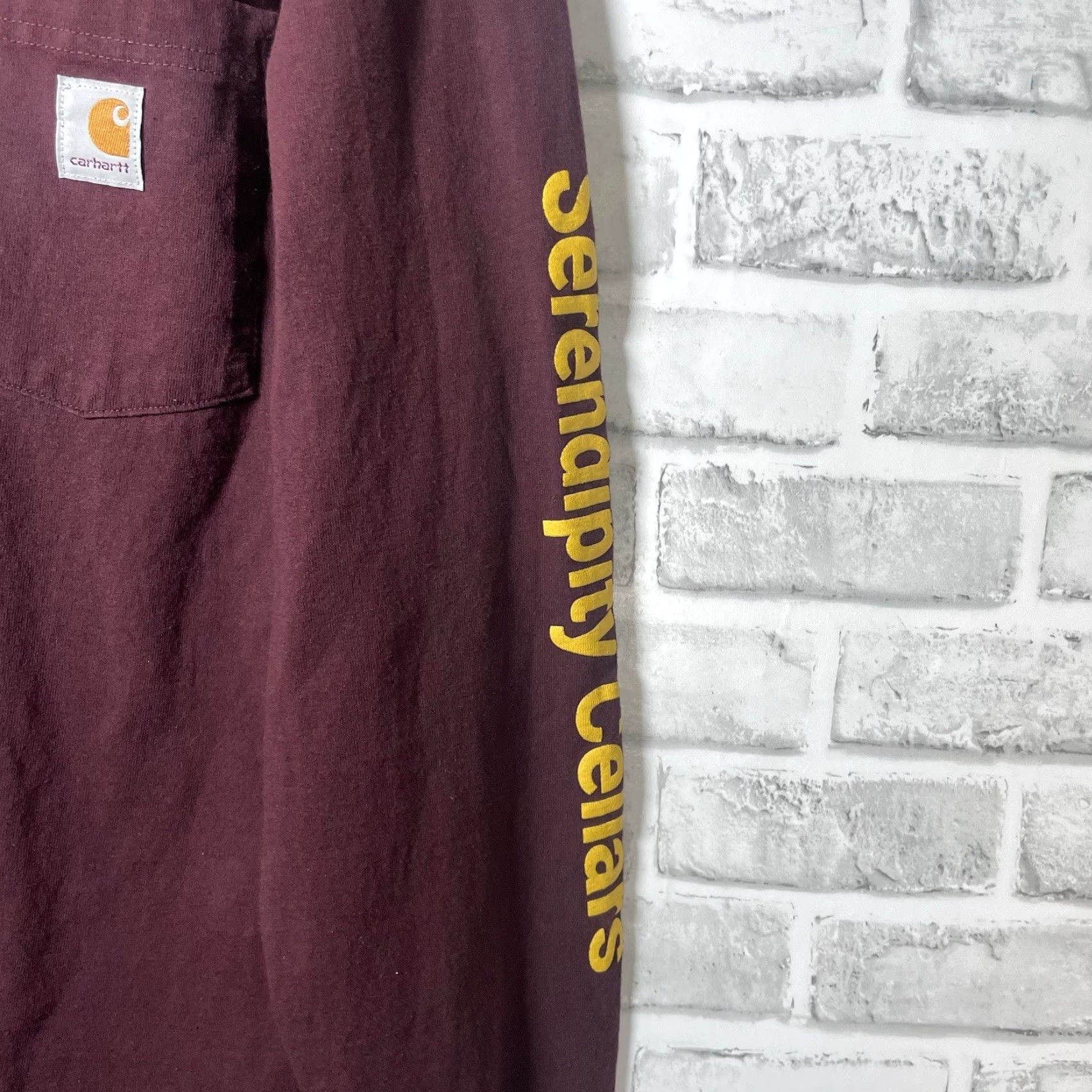 Carhartt VINTAGE Carhartt Loose Fit T-Shirt Maroon Long Sleeve Mens Size S Red Serendipity Cellars Size US S / EU 44-46 / 1 - 3 Thumbnail