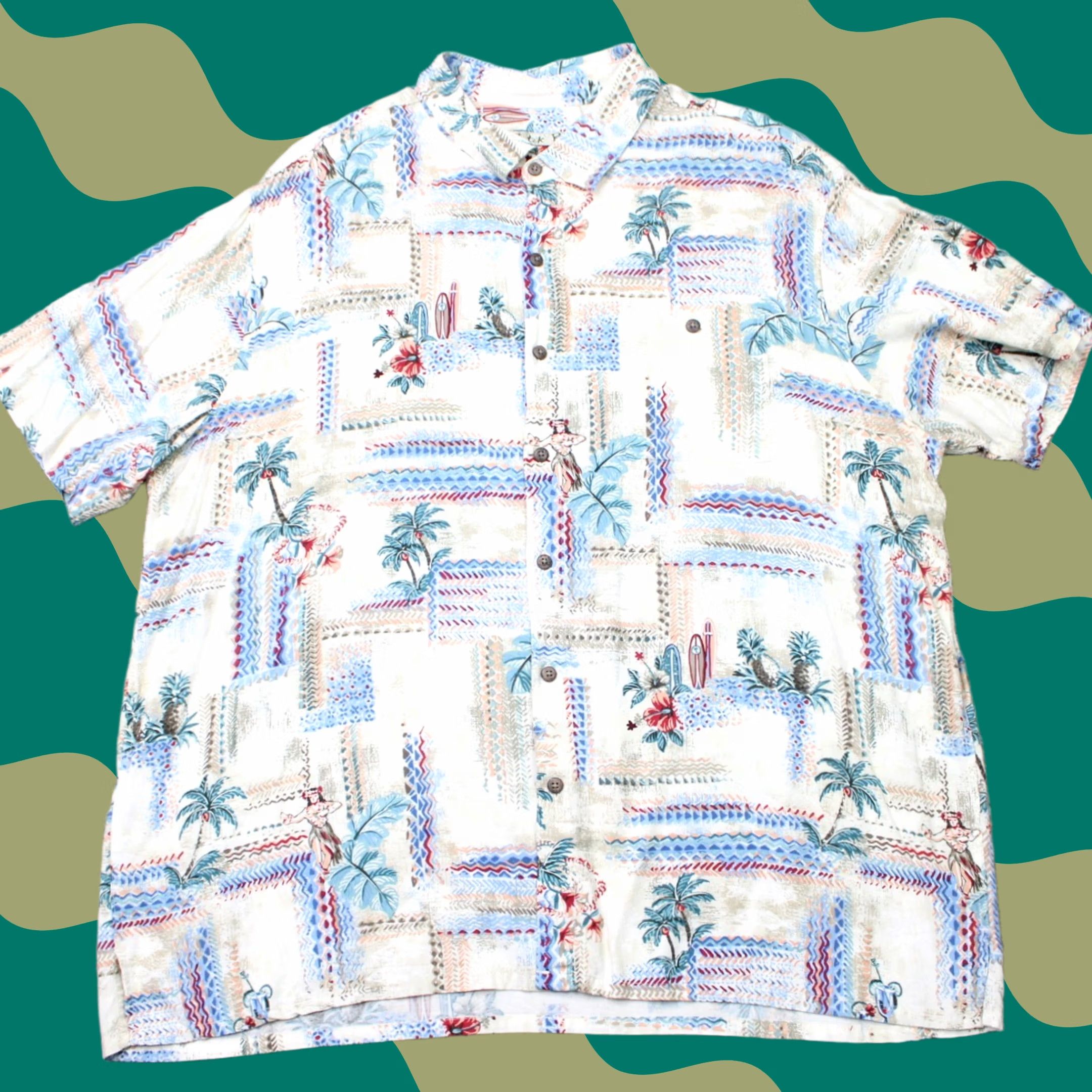 ALOHAS Batik Bay Shirt Mens 2XL Beige Aloha All Over Print AOP Rayon Hawaiian S/S - Button-Up, Short Sleeve, Floral, Casual, Vintage? Size US XXL / EU 58 / 5 - 1 Thumbnail