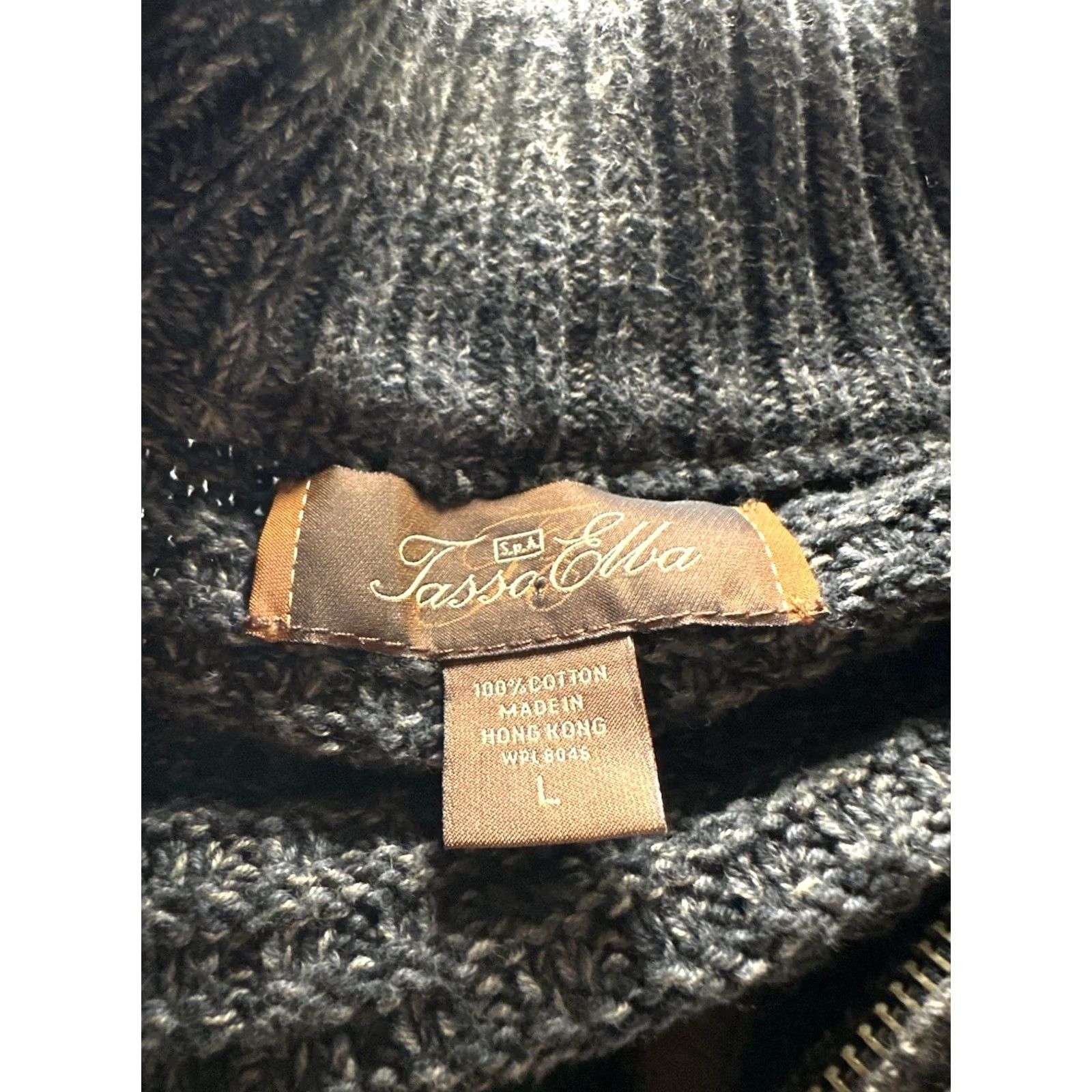 Vintage Tassa Elba S.p.A. Mens Large Charcoal Grey 100% Cotton Waffle-Knit Crewneck Sweater Knit Pullover Size US L / EU 52-54 / 3 - 3 Thumbnail
