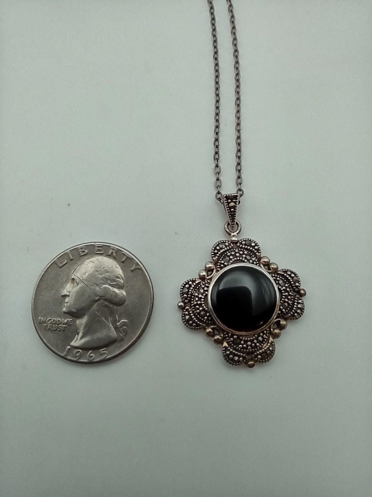 The Unbranded Brand Sterling Silver Onyx Gothic Victorian Style Necklace Size ONE SIZE - 4 Thumbnail