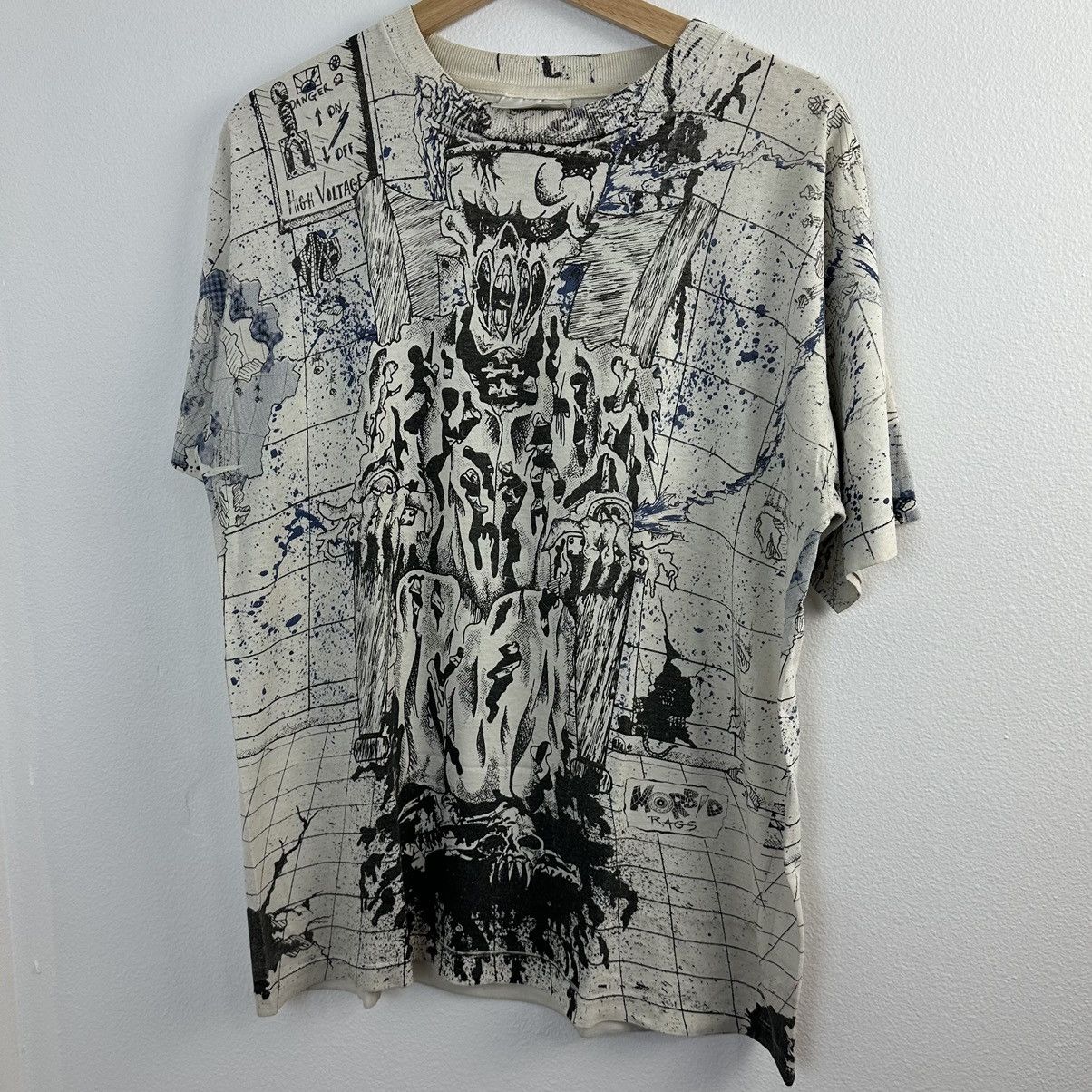 Japanese Brand × Vintage Vintage Morbid Rags T Shirt Skeleton Electric Chair All Over Size US L / EU 52-54 / 3 - 2 Thumbnail