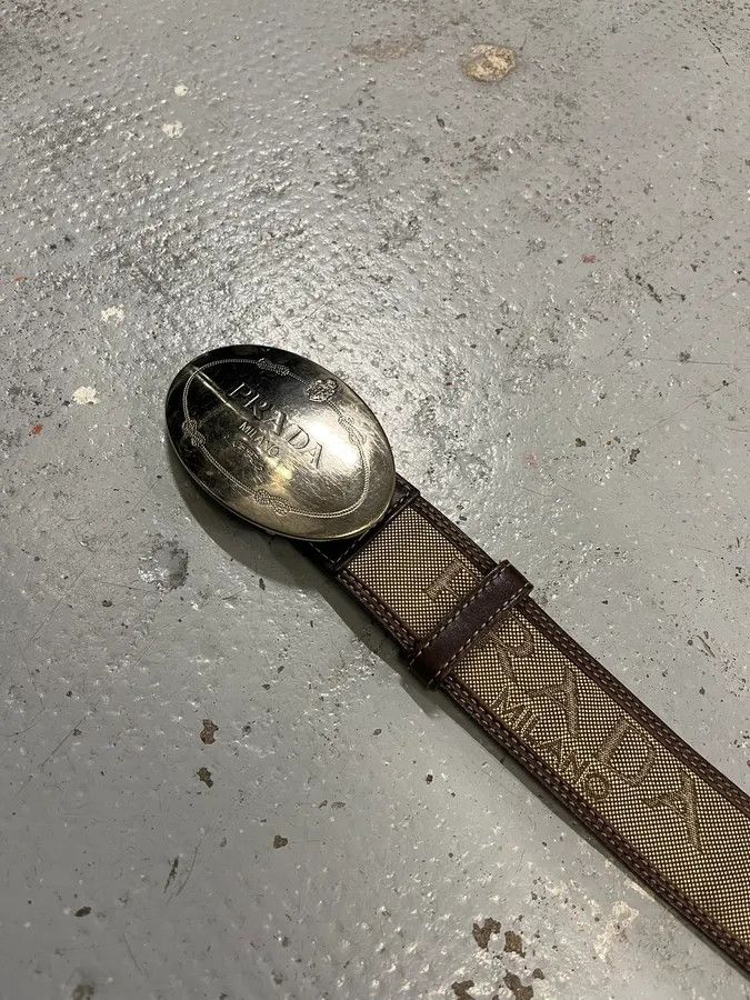 Prada 2000s Prada Prestigious Buckle Canva Leather Belt Size ONE SIZE - 6 Thumbnail