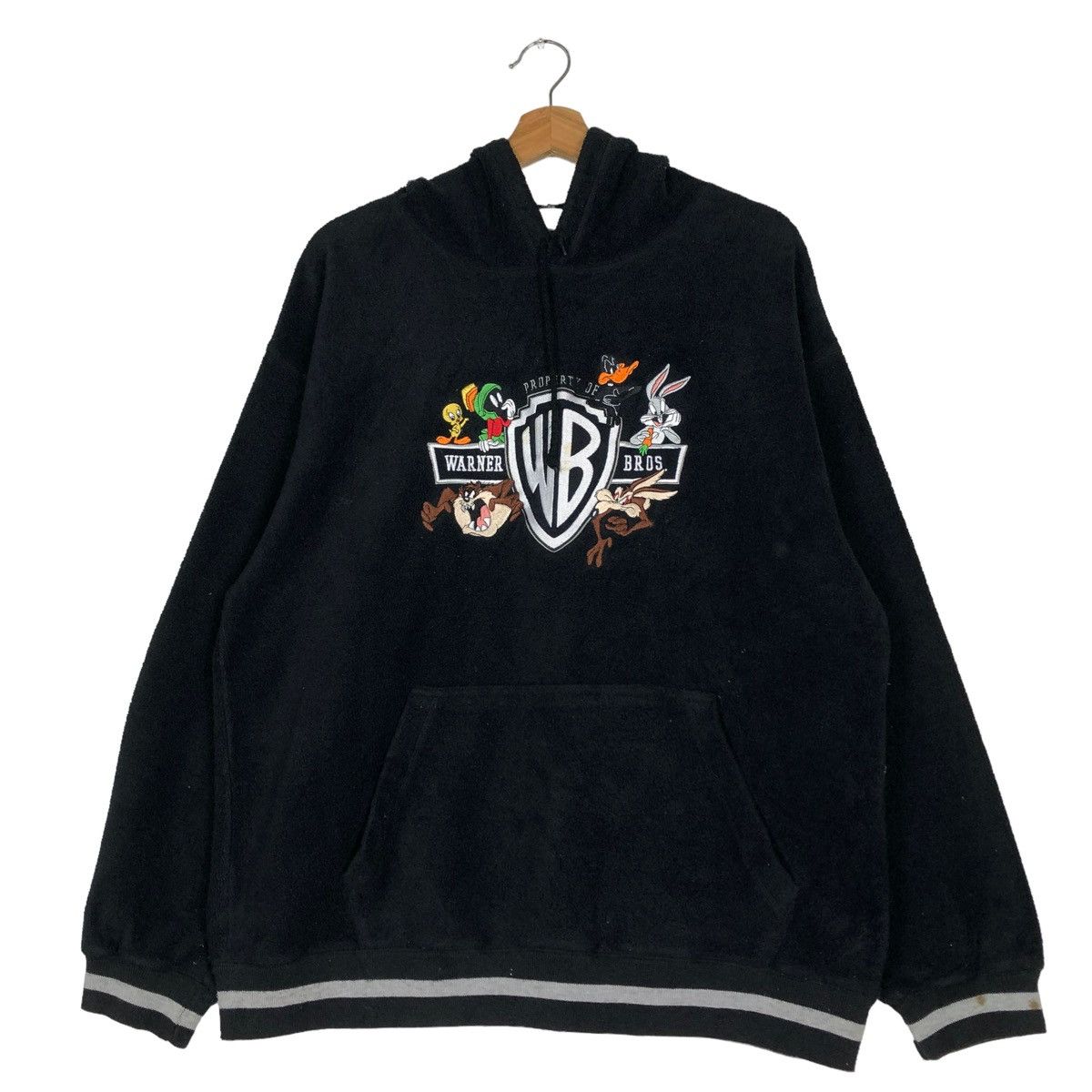 Cartoon Network 🔥VINTAGE WARNER BROS HOODIE PULL OVER BIG LOGO Size US L / EU 52-54 / 3 - 8 Thumbnail
