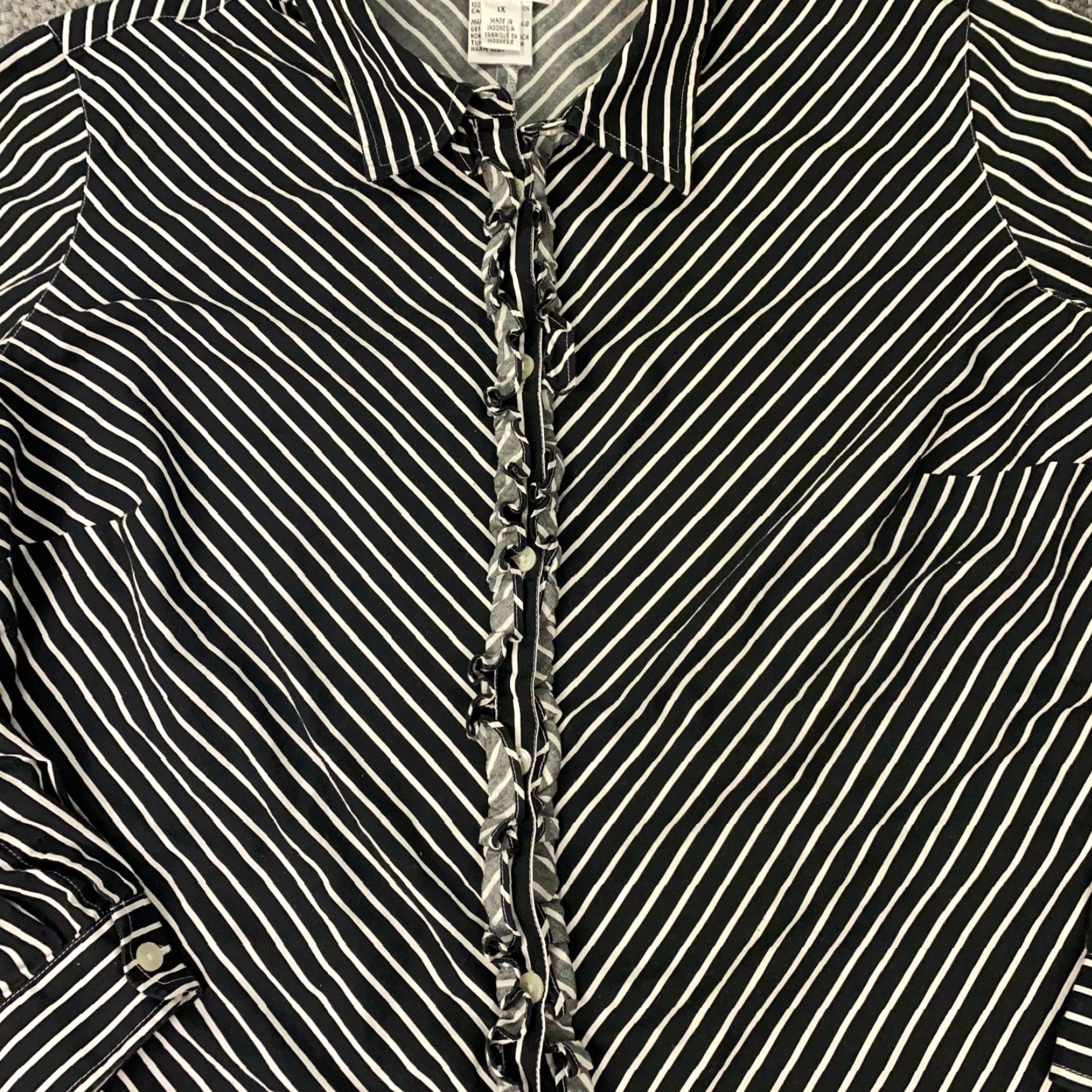 Talbots Talbots Shirt Womens 1X Black/White Striped Button Up Ruffled Size XL / US 12-14 / IT 48-50 - 3 Thumbnail