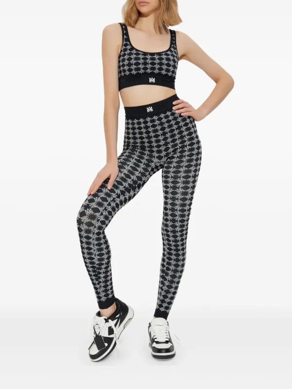 Balenciaga o1orln1125 MA Quad-Monogram Leggings in Black/White Size 25" / US 0 / IT 36 - 5 Thumbnail