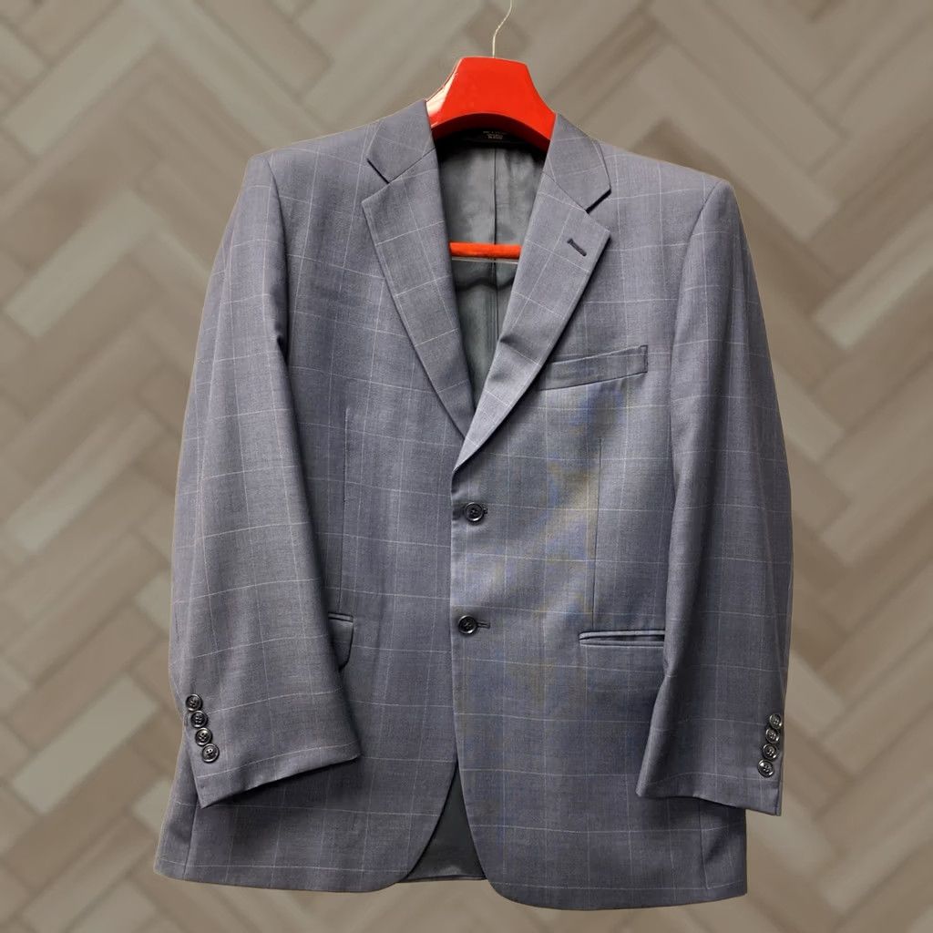 Jones New York Jones New York Suit Men’s 42R Dark Blue Check Wool 2 Piece Jacket Pants 34x30 Long Double-Vented Notch Lapel Regular Fit Wool Suit Set 0794 Size 42R - 1 Thumbnail