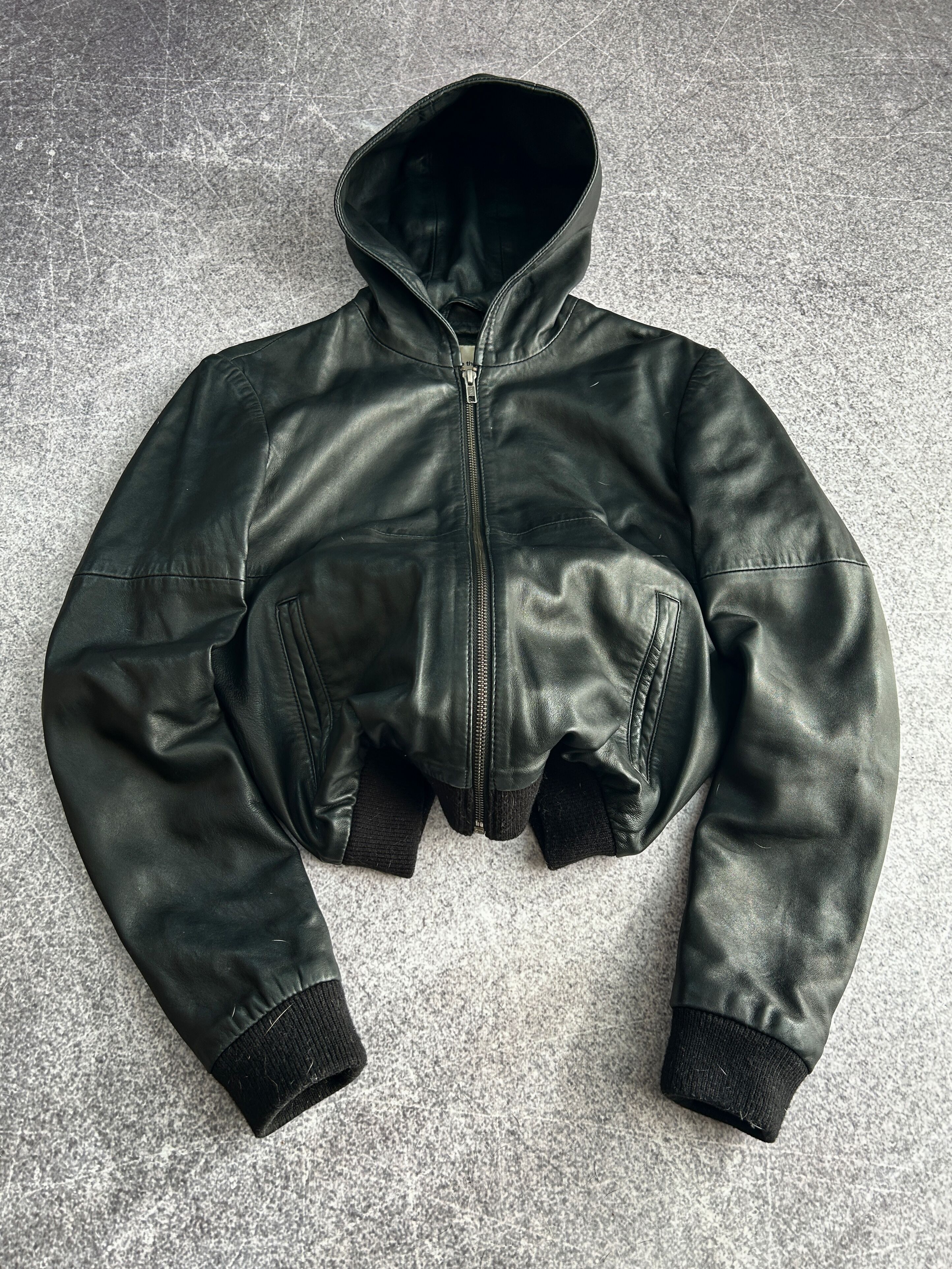 Vintage Leather Hooded Jacket Cropped Minimalist Black Y2K Size US XS / EU 42 / 0 - 2 Thumbnail