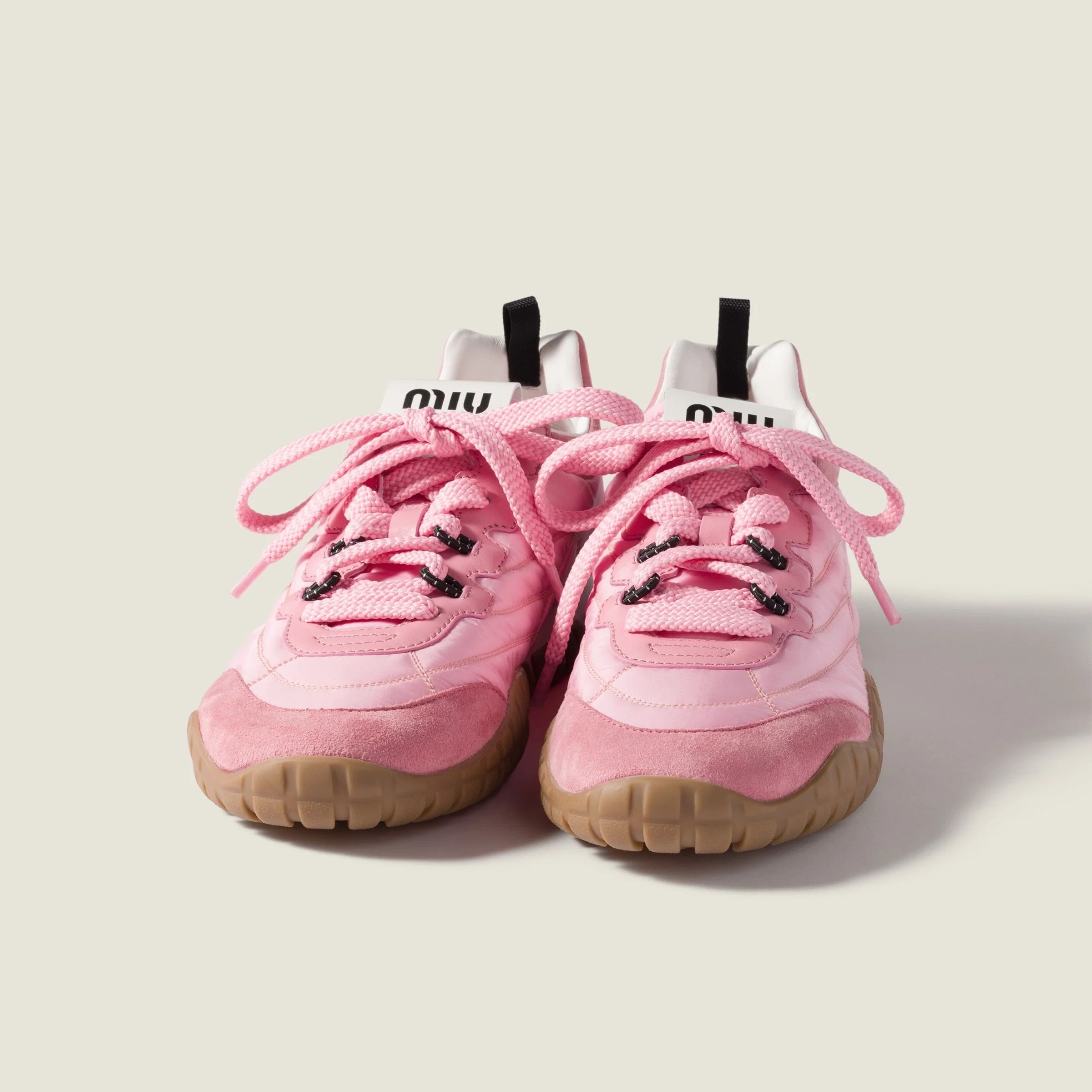 Miu Miu o1B3y1r0526 Tyre Technical Fabric And Suede Sneakers in Pink Size US 11 / IT 41 - 4 Thumbnail