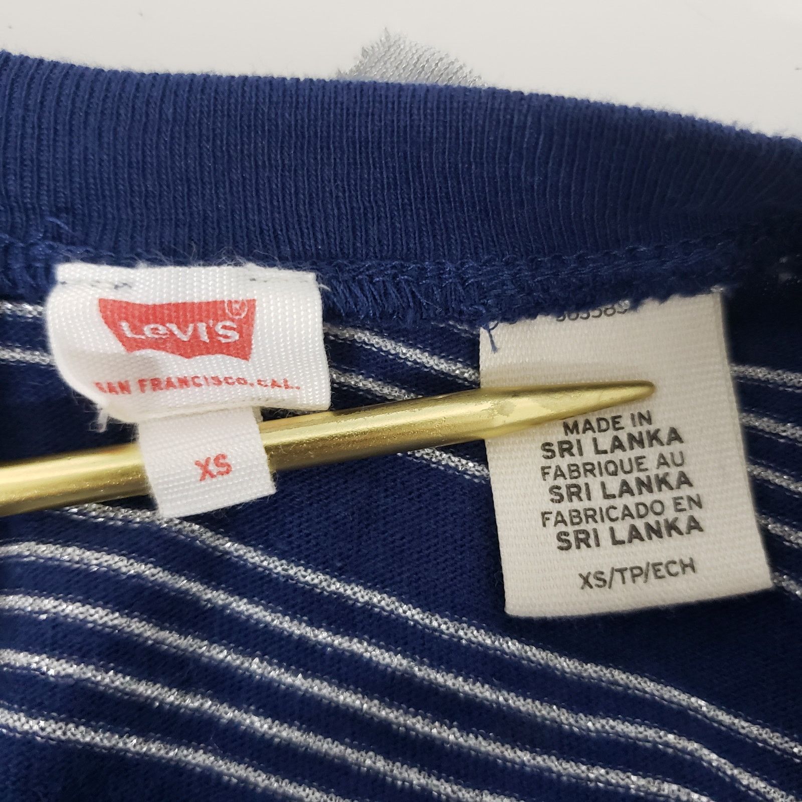 Levi's LEVIS Striped Navy Blue Silver Glitter Tie Back Crop Top Tee Size XS / US 0-2 / IT 36-38 - 13 Thumbnail