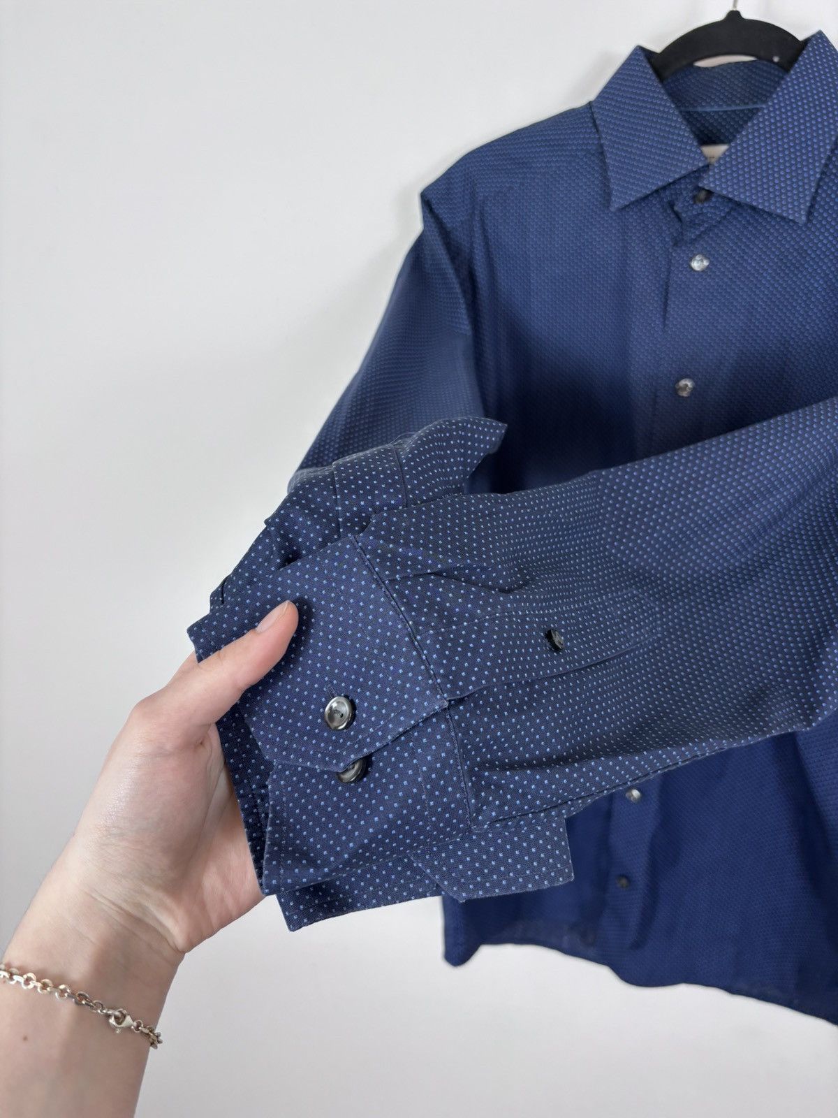 Eton Eton Men’s Polka Dot Slim Fit Navy Blue Button Up Shirt Size US M / EU 48-50 / 2 - 7 Thumbnail