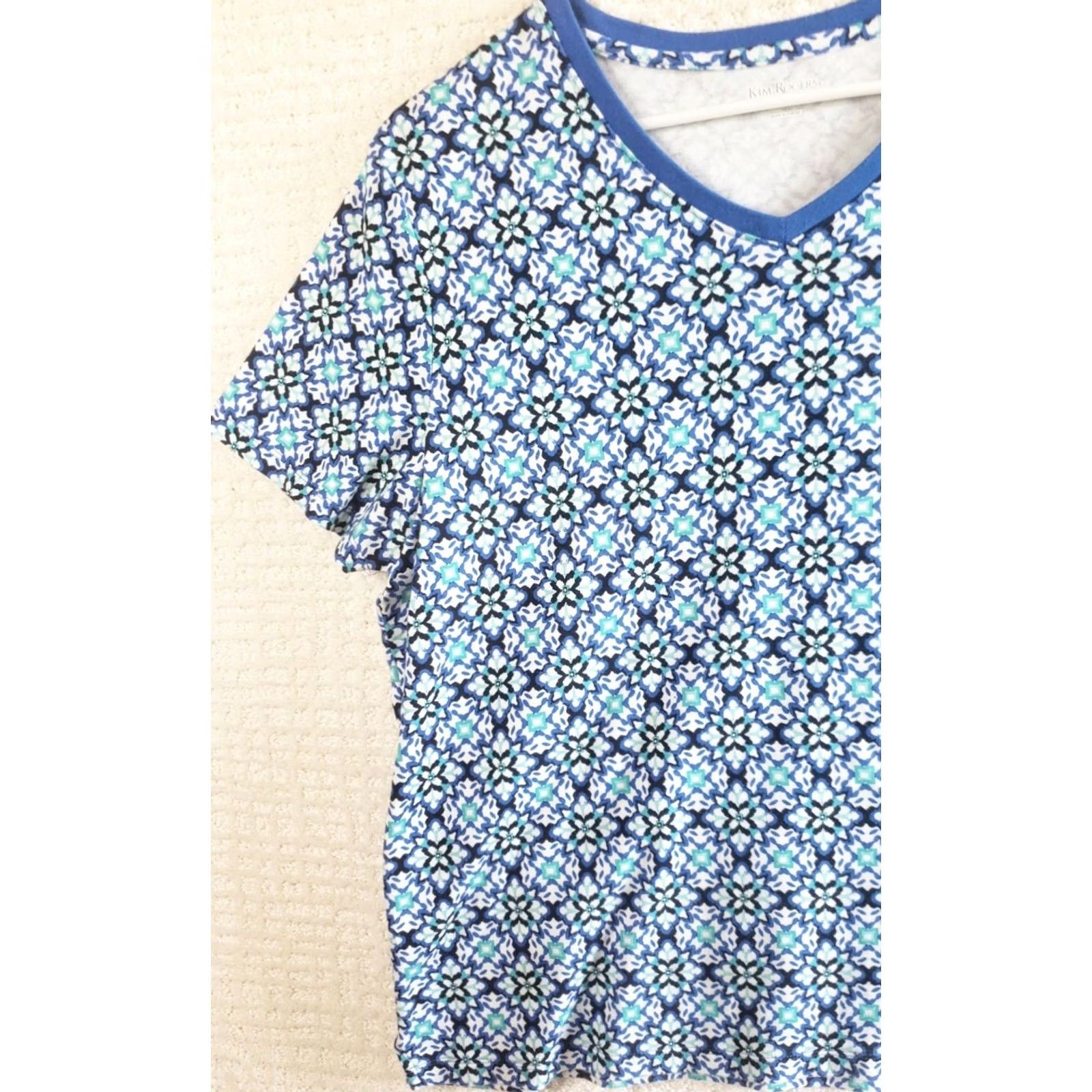 Vintage Kim Rogers Women's XL Blue Floral 100% Cotton Pullover Top Shirt Size XL / US 12-14 / IT 48-50 - 4 Thumbnail