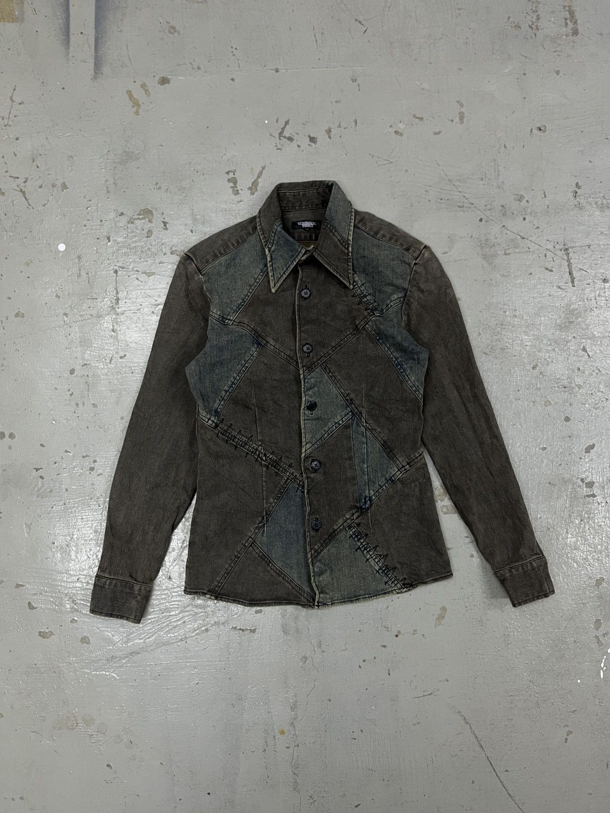Designer × Japanese Brand × Tornado Mart TORNADO MART PATCHWORK DENIM DARTED SHIRT Size US M / EU 48-50 / 2 - 2 Thumbnail
