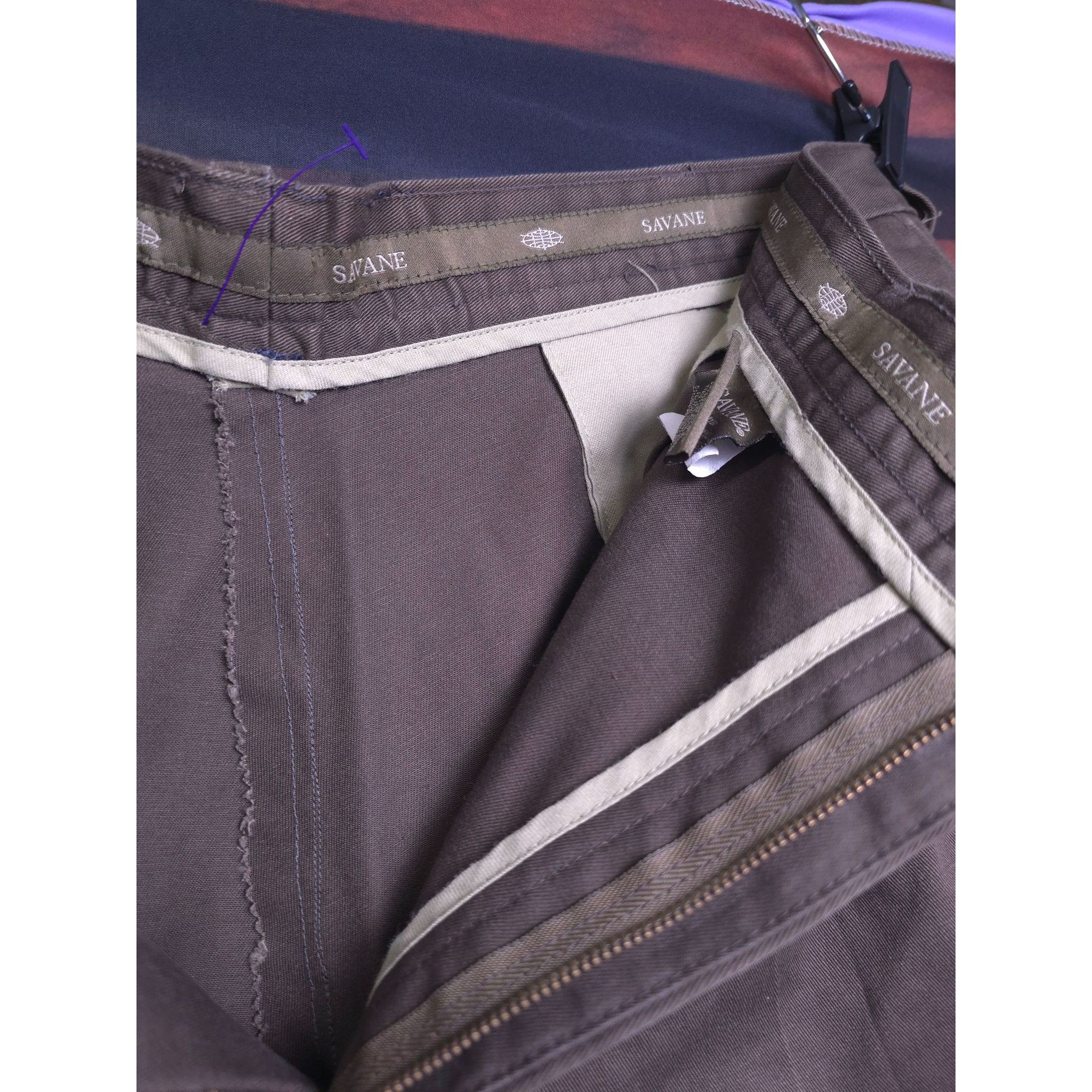 Savane Savane Men's Pleated Chino Pants 100% Cotton Brown Size 48 x Size 48L - 4 Thumbnail