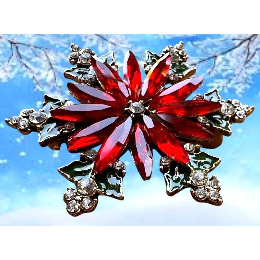 Handmade Poinsettia Brooch Pin New Christmas Flower December Birthsto Size ONE SIZE - 5 Thumbnail