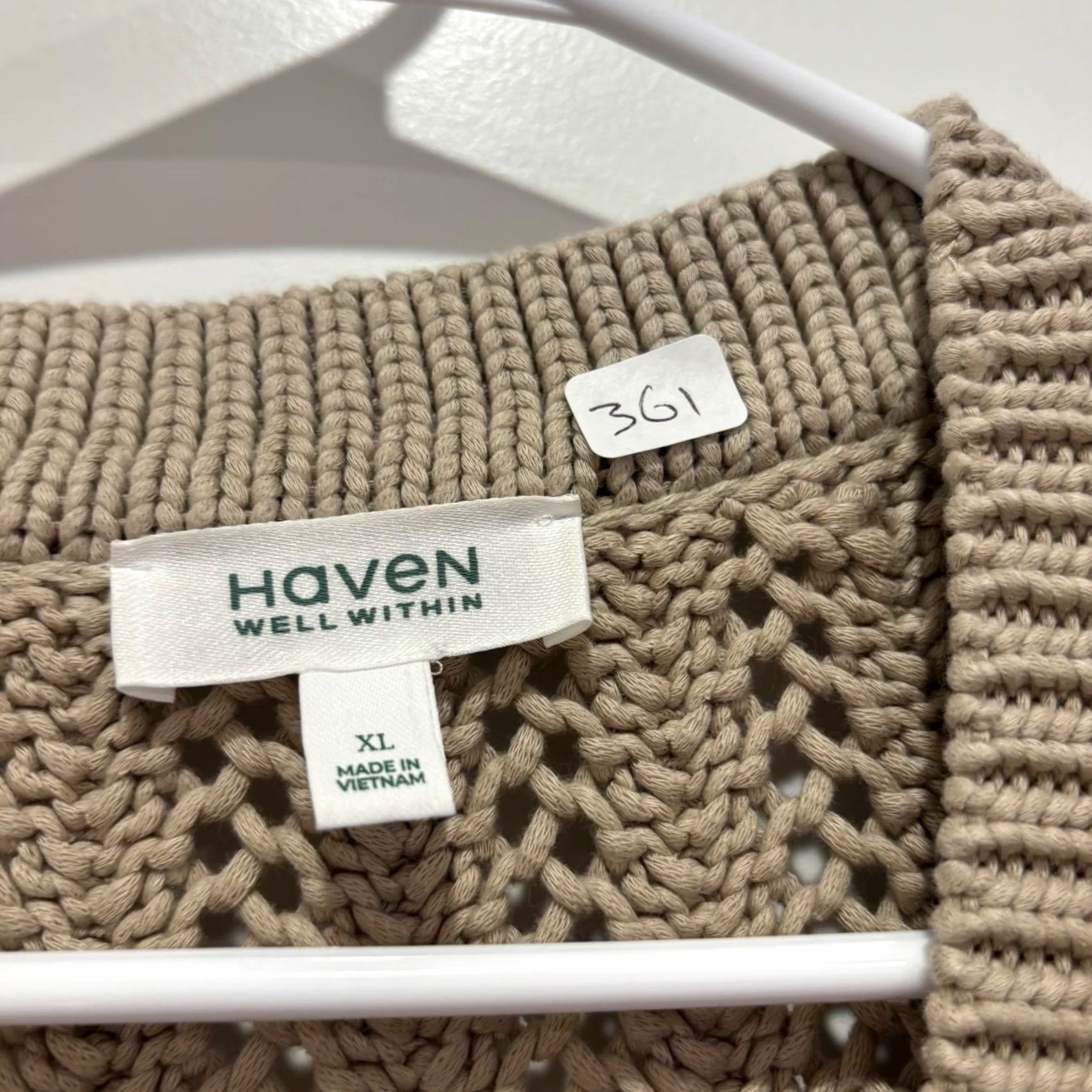 Vintage Haven Well Within Cardigan Sweater V-Neck Beige Open-Knit Pointelle Womens L Cardigan Size L / US 10 / IT 46 - 2 Thumbnail