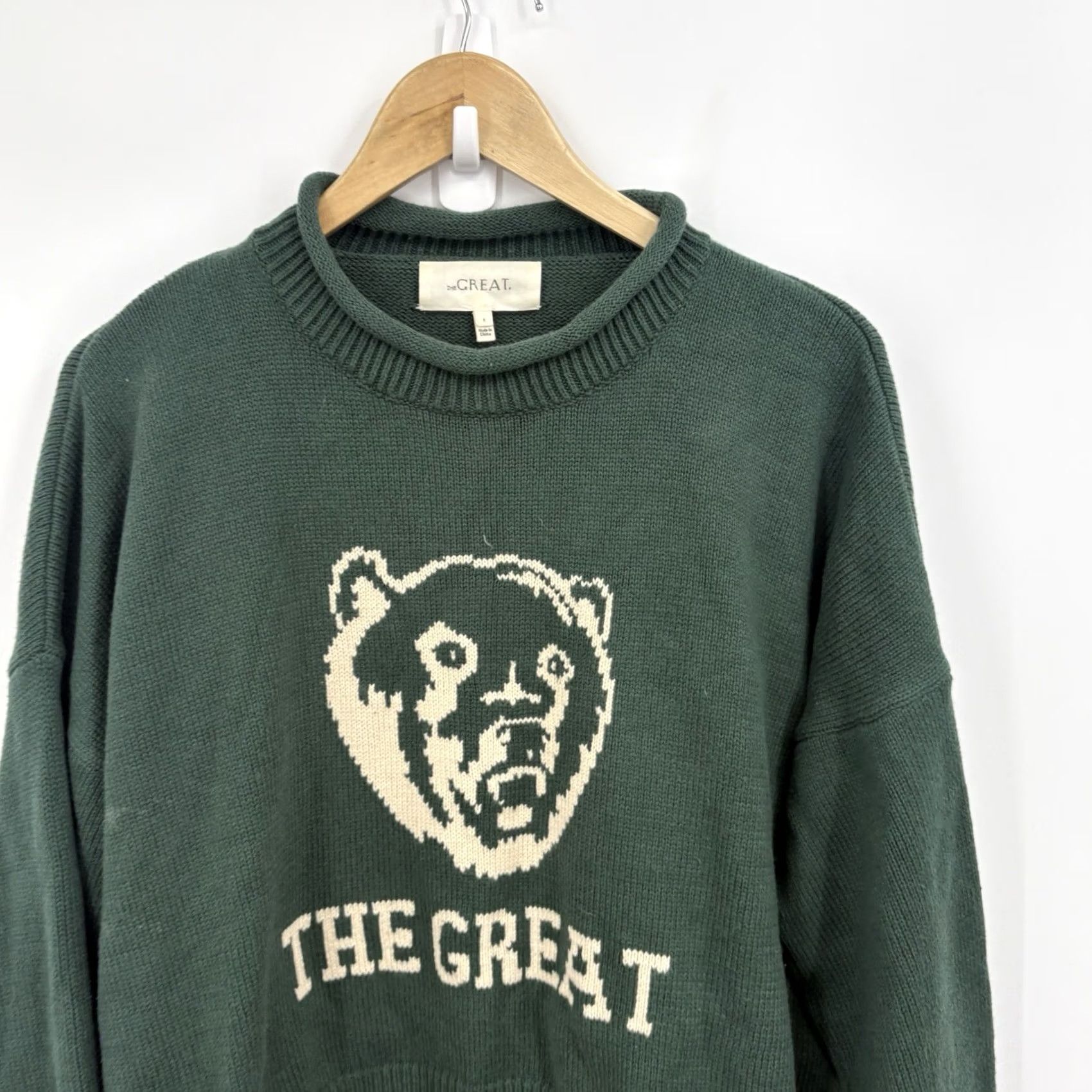 THE GREAT The Great Sweater Small Ivy Roll Neck Pullover Women S Green Cotton Knit Logo Embroidered Vintage Preppy 90s Money Classic Casual Business Size S / US 4 / IT 40 - 3 Thumbnail