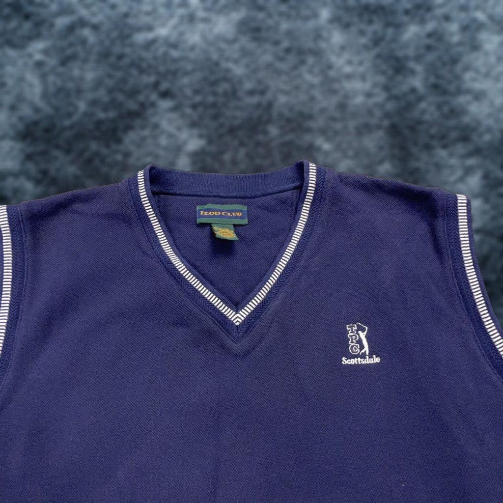 Izod VINTAGE Izod Vest Mens XL Blue 90s Golf Sleeveless Cotton Knitted V-Neck Logo Sweater Shirt Size US XL / EU 56 / 4 - 1 Thumbnail