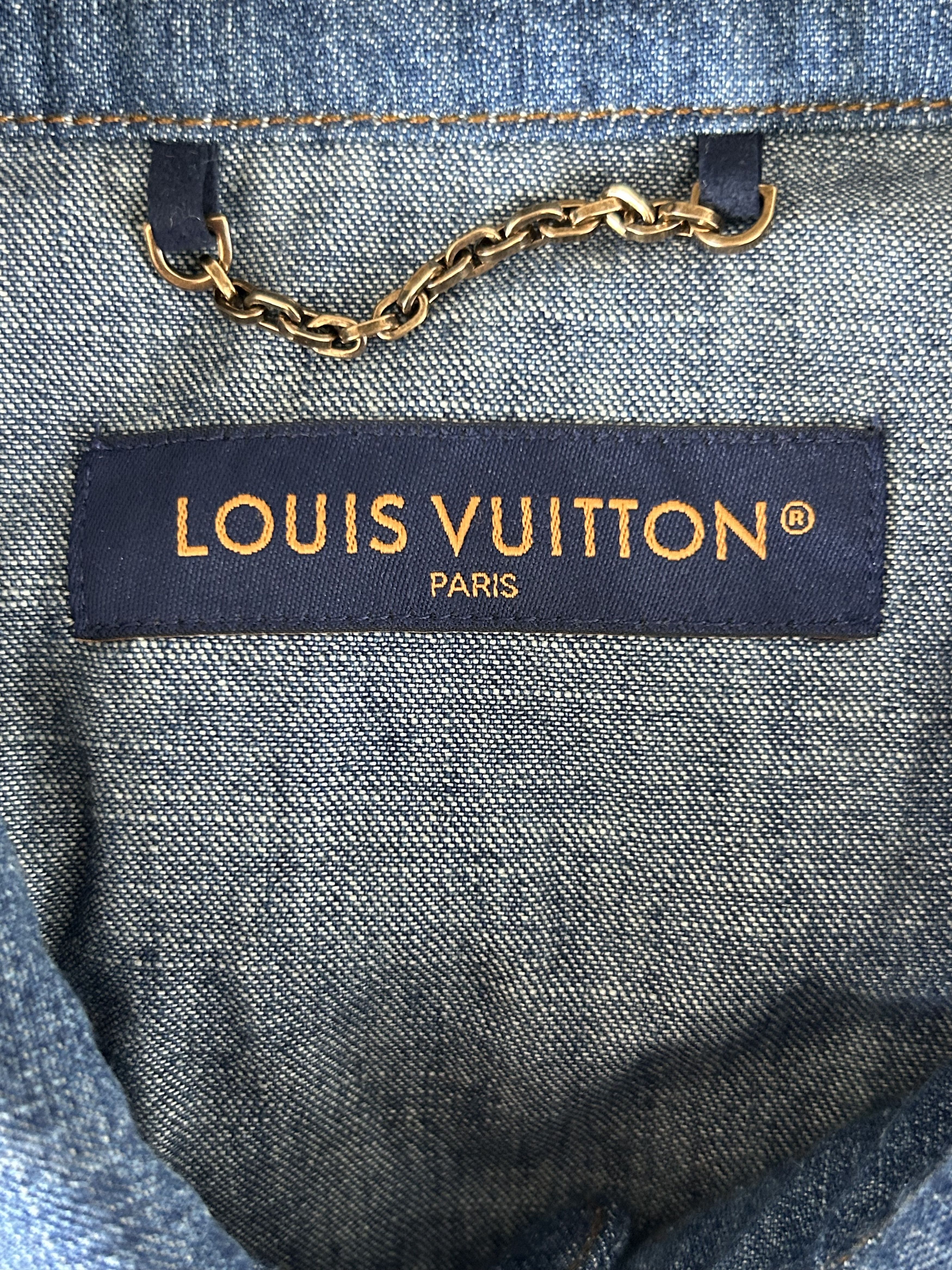 Louis Vuitton Louis Vuitton Blue & Gold Embroidered Denim Shirt Size US XXL / EU 58 / 5 - 3 Thumbnail