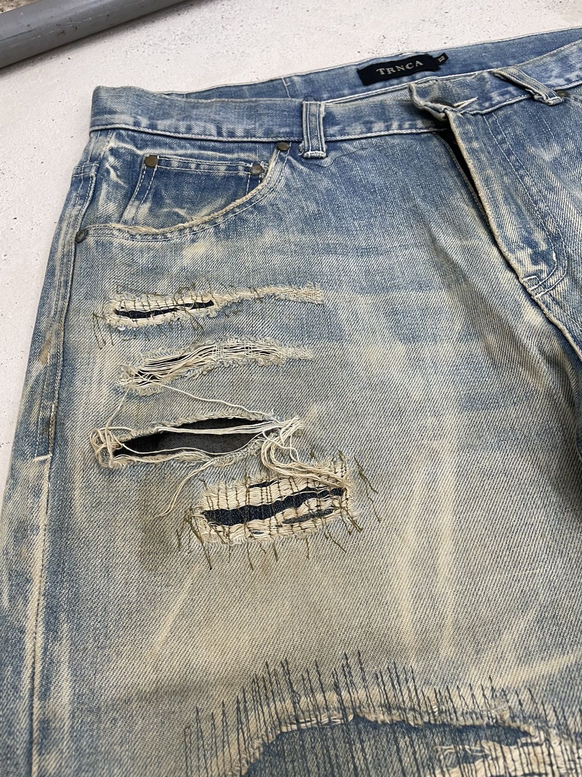 Japanese Brand TRNCA Japan Distressed Sashiko Reconstructed Denim (A1) Size US 35 - 13 Thumbnail